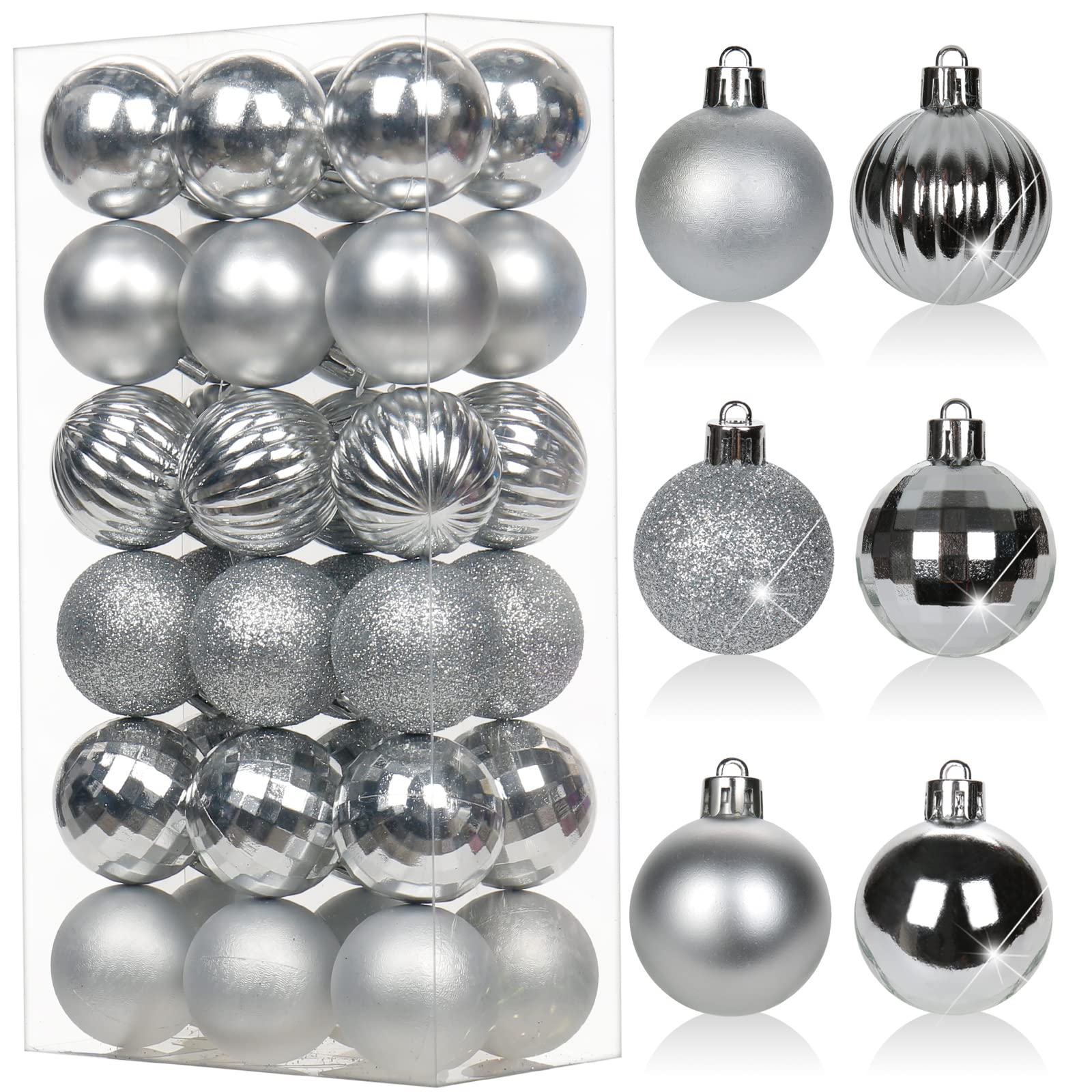 Oairse 36 pcs 4cm Silver Christmas Baubles Mini Shatterproof Tree Ornaments with Hanging Strings, Small Christmas Tree Decorations Set for Wedding Holiday Party Wreath Xmas Halloween Home Decor โ image 1