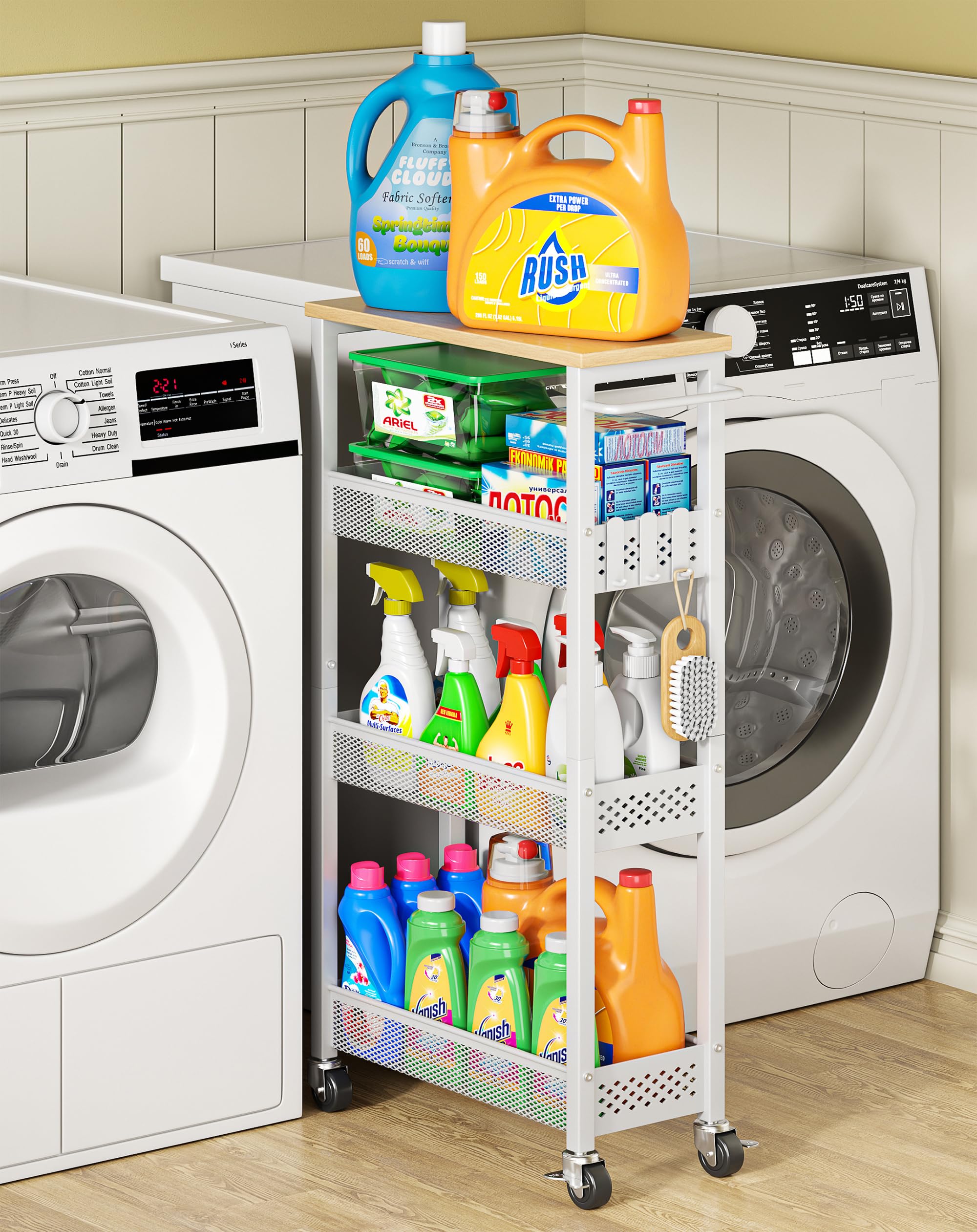 Slim 4-Tier Laundry Cart with Metal Casters