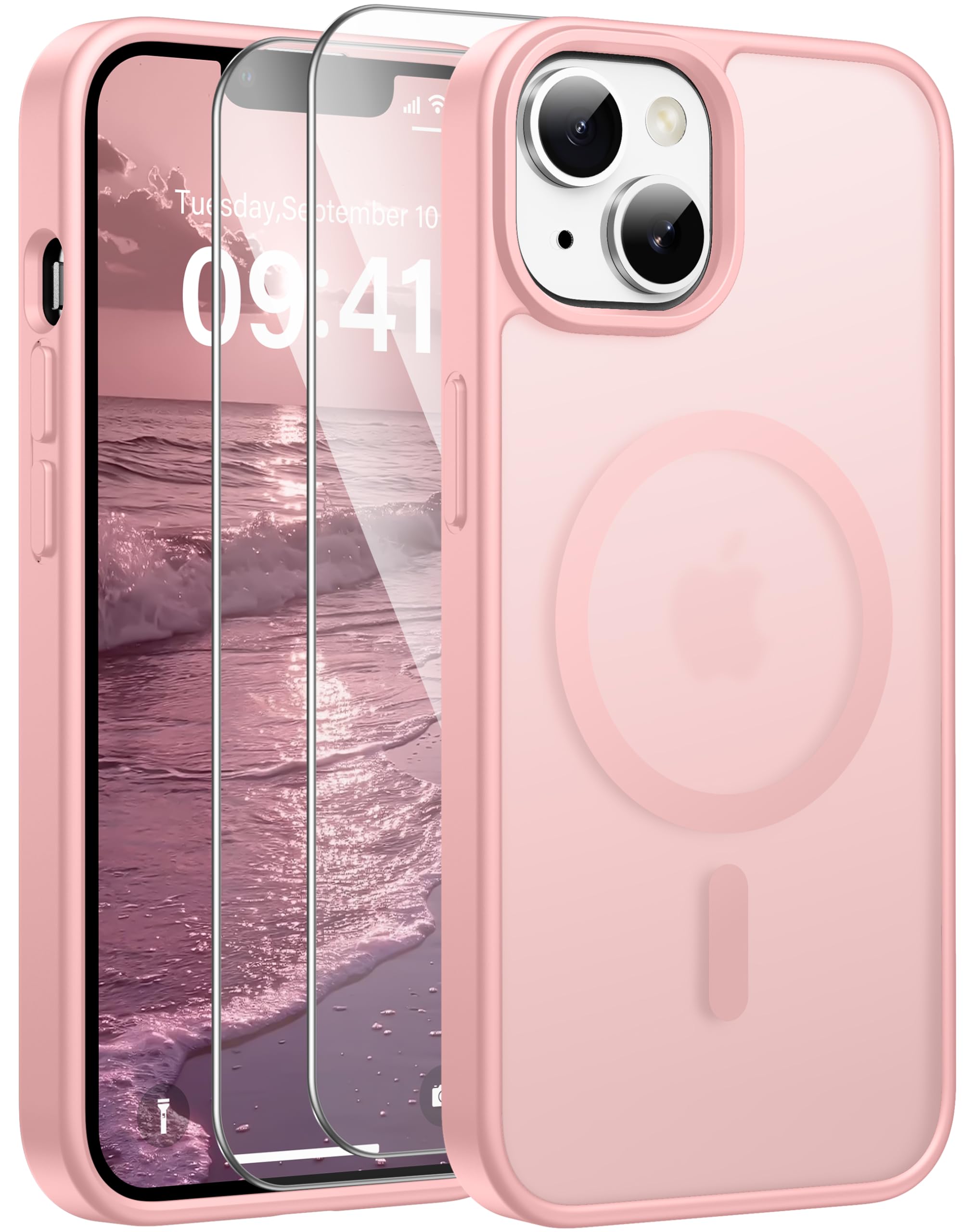Opkiegrn für Samsung Galaxy S25 5G Hülle, Kompatibel mit MagSafe mit 2 Stück Panzer Schutz Glas Folie, KameraSchutz Folie Stoßfest Kratzfest Transluzente Matt Handyhülle für Samsung S25, Grau