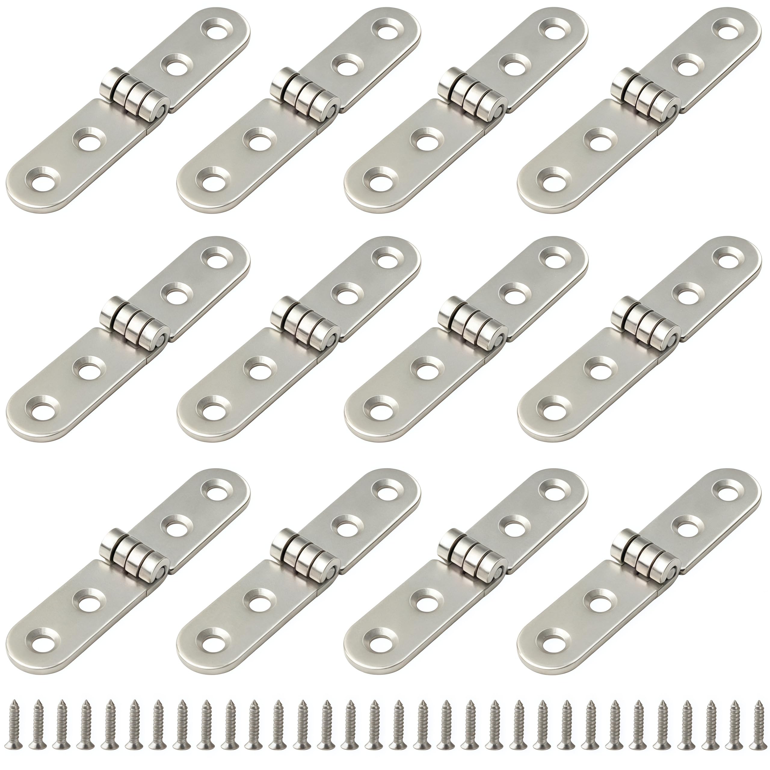 Vbnexyr Regular Hinge 12 Pack Of Iron Round Edge Flip Hinges Suitable For Folding Tables Chairs Cabinet Doors And Boxes 76 * 15 * 2.0Mm Thick Silver