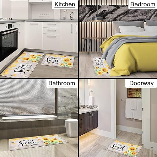 Miniatura 6 de WERNNSAI Juego de alfombras de decoración de cocina de girasol, 2 piezas, antideslizantes, con respaldo de cocina, tapete para puerta de hogar