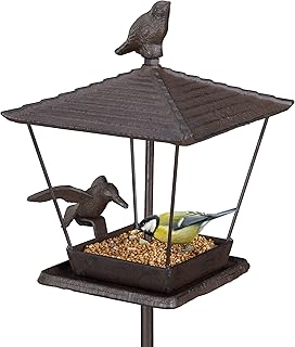 Relaxdays Vogelfutterhaus mit Erdspieß, Gusseisen, Futterstelle für Wildvögel, HBT: 115 x 15 x 16 cm, Vogelhaus, braun product image