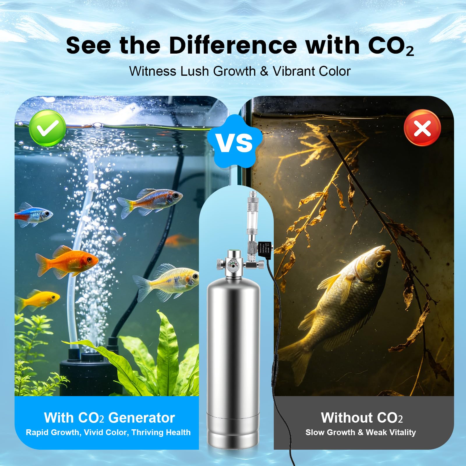 Sistema de reactor de dióxido de carbono de 2 L con regulador y válvula de aguja, generador de CO2 de acero inoxidable para acuario, con válvula magnética para plantas de acuario