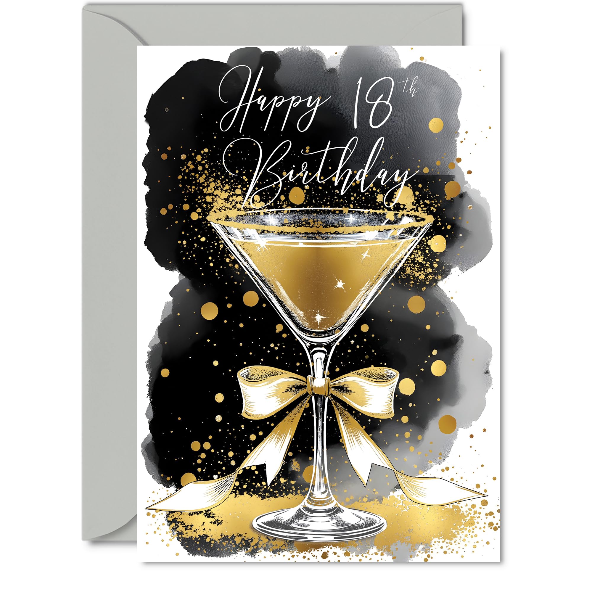 18th Birthday Card - Golden Champagne Glass - Traditional Elegant Beautiful Gold Birthday Cards for 18 Year Old Woman Man Women Men, A5 Gorgeous
