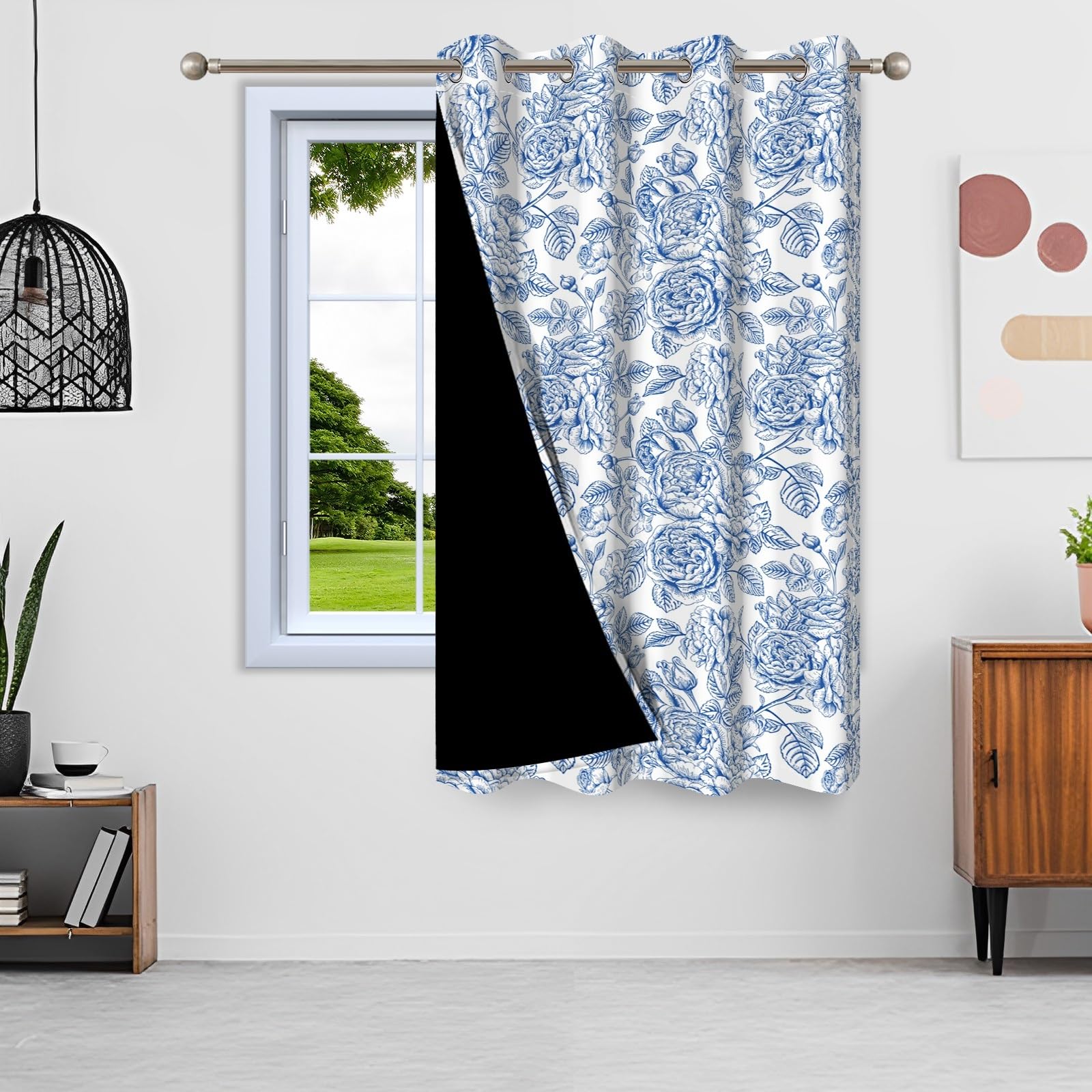 135x245cm Rideau occultant à Motif Floral Fleur de Roses Bleues Rétro Peinture Rideaux œillets Isolation Thermique Traitements fenêtre à œillets pour Salon Chambre Salle à Manger 1 Panneau
