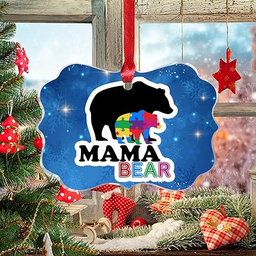 Miniatura 8 de WoGuangis Christmas Ornament - Mama Bear Acrylic Ornament Holiday Keepsake Mama Bear Autism Colorful Puzzle Bear Christmas Tree Hanging Ornament