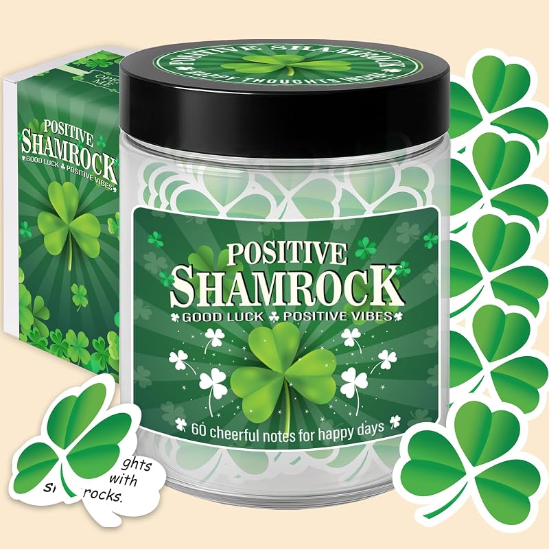 Pote de mensagens com trevo shamrock KATINAT, 60 notas, decoração e presente, 1 unidade