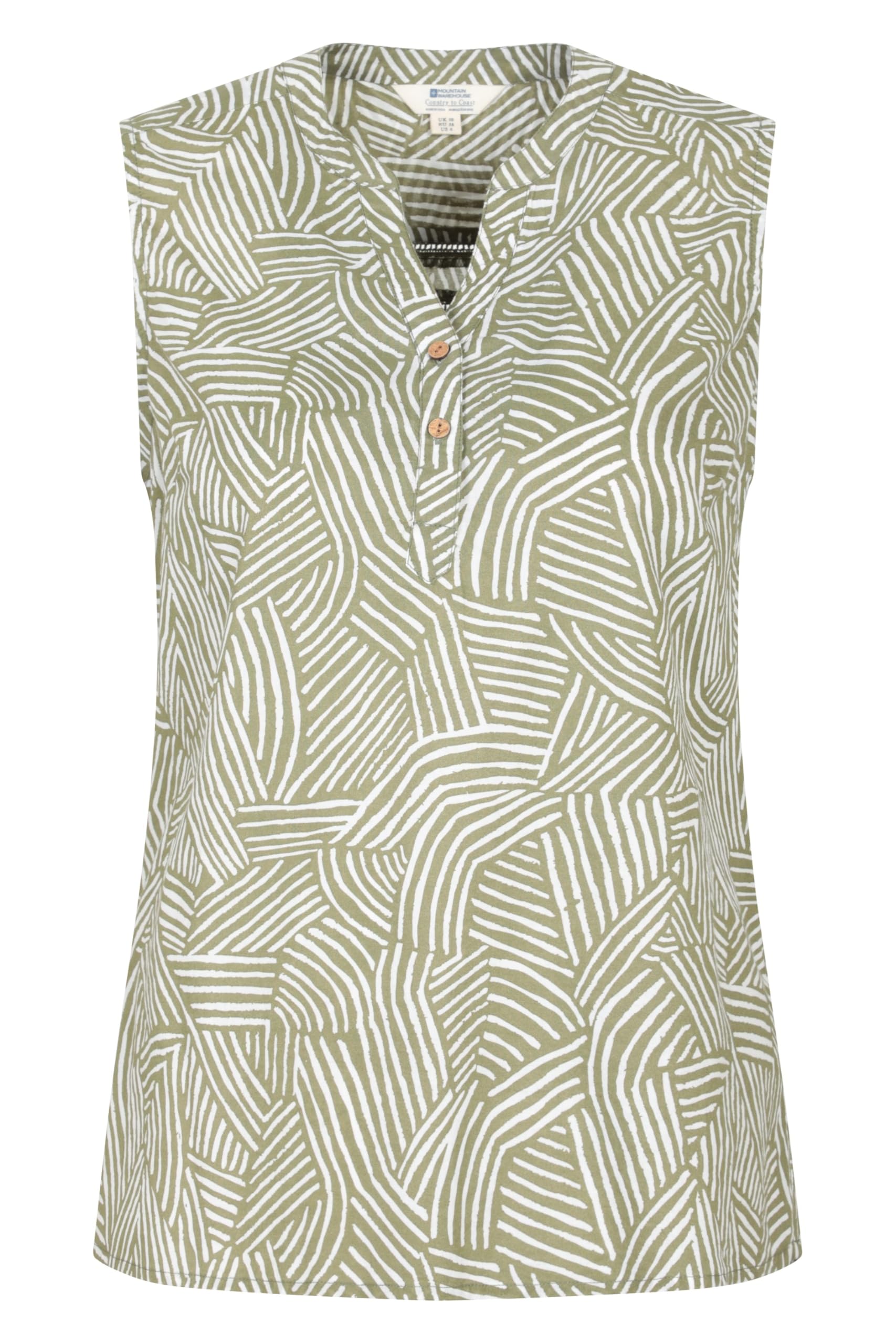 Mountain Warehouse Petra Womens Sleeveless Shirt - 100% Cotton Top, Floral Print Ladies Blouse, Lightweight Casual Shirt - for Spring Summer, Camping, Daily Use Light Khaki (Printed) 16