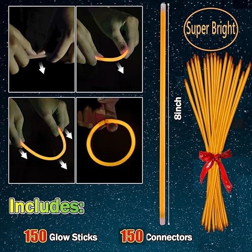 Miniatura 9 de 150 pulseras y collares brillantes amarillos a granel con conectores de 8 pulgadas para cumpleaños, carnaval, fiesta de neón, 4 de julio, recuerdos