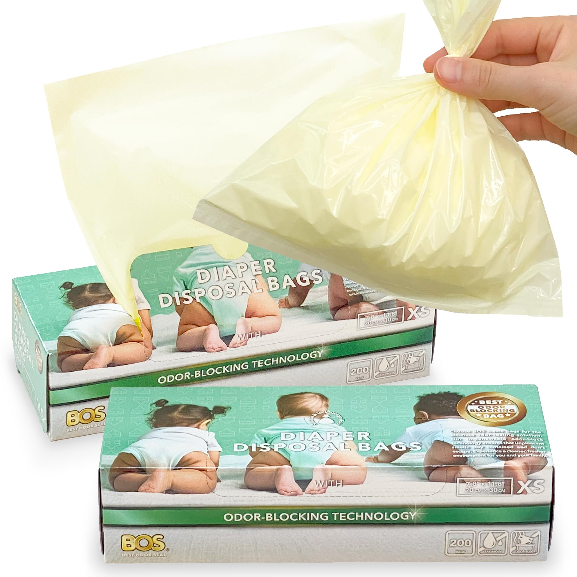 BOS, Odor-Locking Diaper Disposal Bags, Made in Japan, Unscented Smell Blocking Technology[X-small] (Pack of 2)