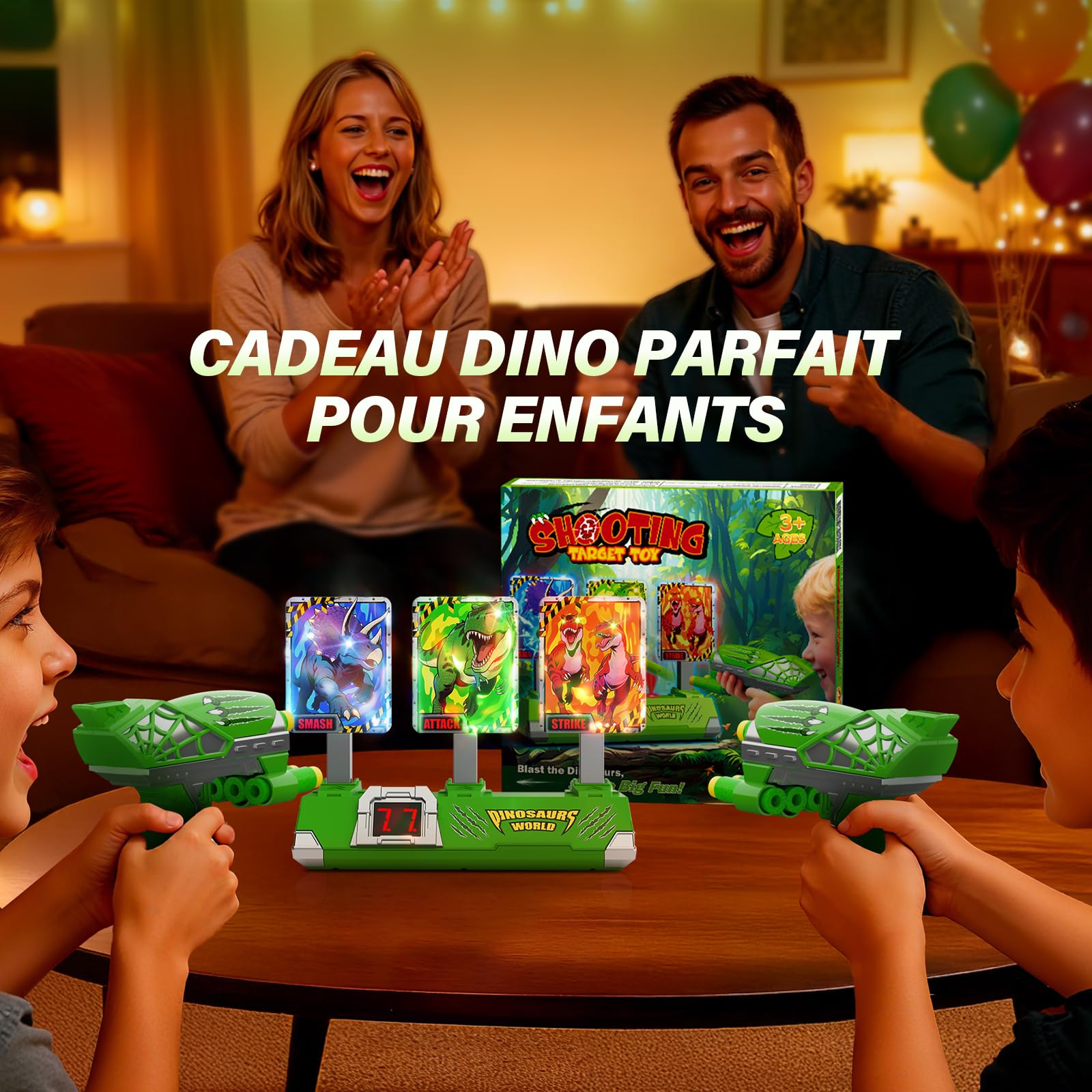 Dinosaure Jouet Pistolet avec Lumineux Cible Tir Electronique Automatiques, Dinosaur Jeux Exterieur Enfant 3-12 Ans Cadeau Garcon 3 4 5 6 7 8 9 10 11 Ans Jouet Enfant 4-9 Garçon Cadeaux Anniversaire