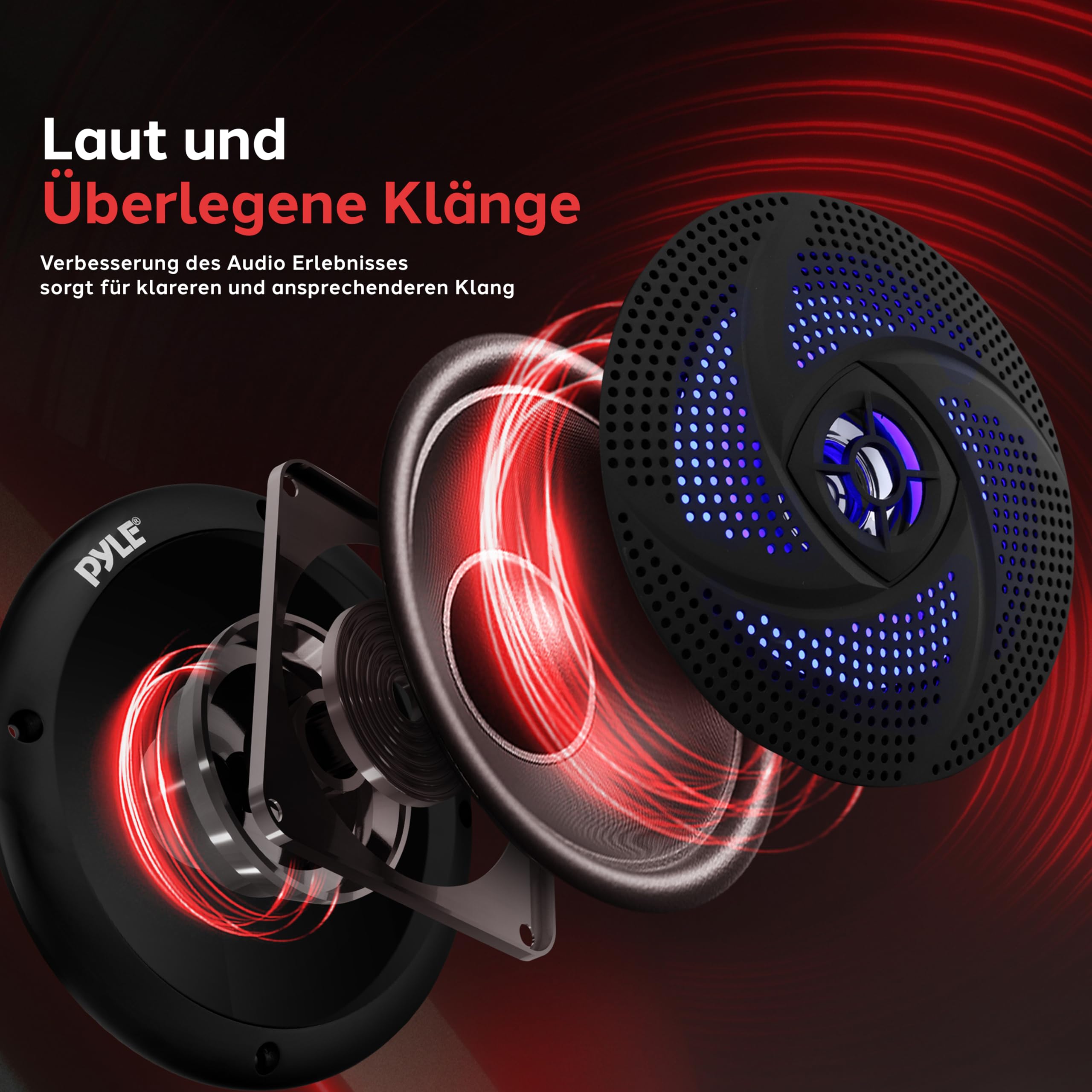 Pyle Outdoor Lautsprecher Box – wasserdichte 2-Wege Lautsprecher Passiv für Boot, Auto, Pool & Terrasse, Aufbaulautsprecher – 16cm Schwarz mit LED
