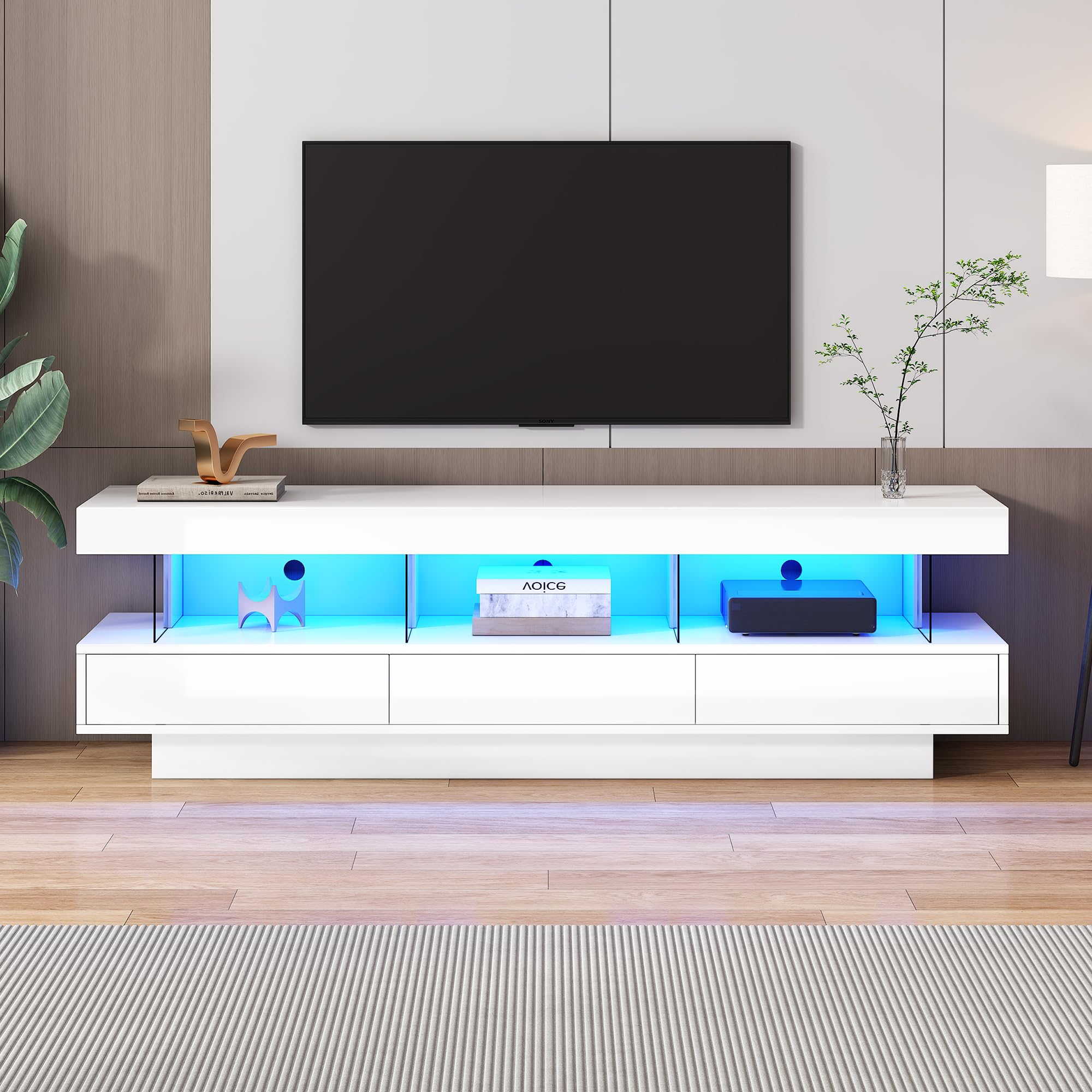 tavolo tv alto 160 cm bianco 3 scaffali led Licht