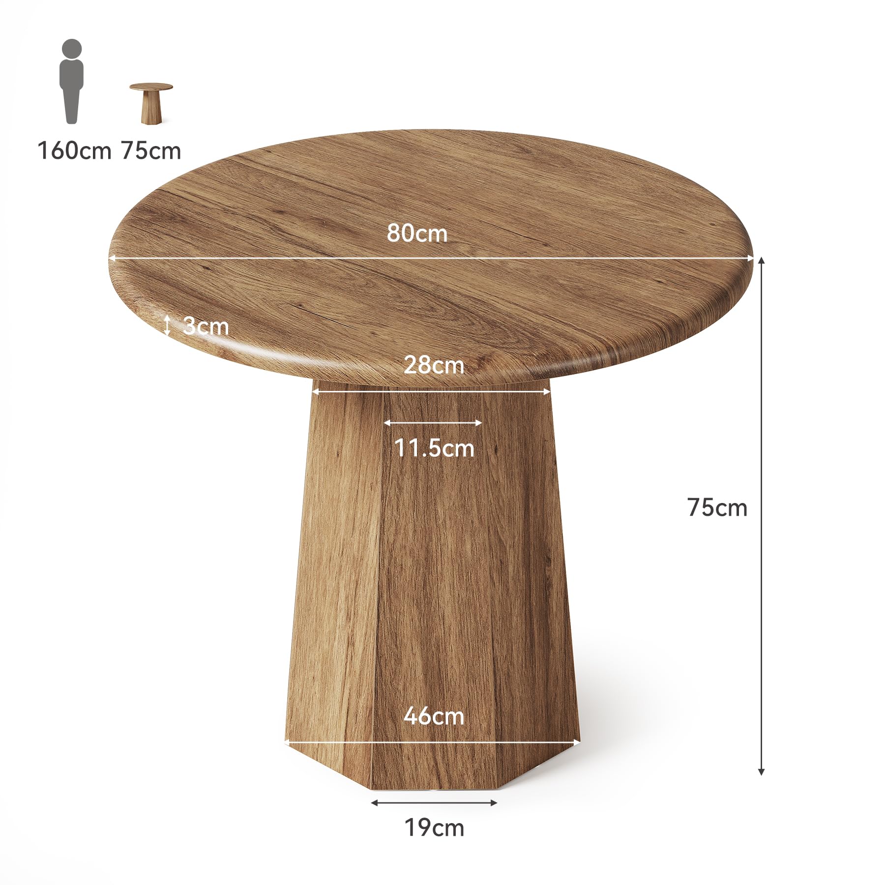 Tribesigns Mesa de Comedor Redonda pequeña para 2-4 Personas, Mesa de Cocina de 80 cm con Base Octogonal para Comedor, salón, marrón (Solo Mesa).