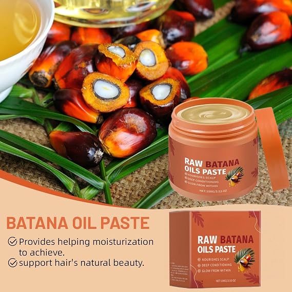 Raw Batana Oil Paste, Organic Batana Hair Oils for Hair Growth, Raw Batanas Oil-Hair Mask Nourishes Haired, Repairing Frizz and Damaged Hairs, Restore Texture and Shine, Effective for Men & Women