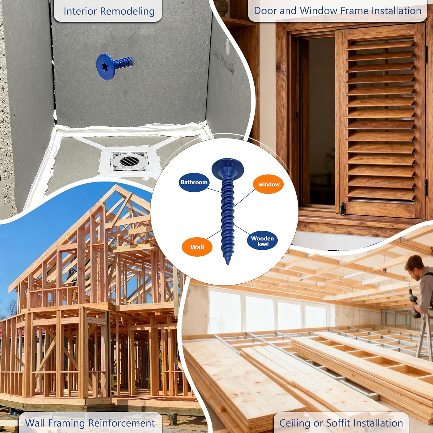 VCTGAM® 1-5/8 Inch Hi-Lo Fasteners for Wood Studs (550 Pack) Compatible with GO Board Installation,Ceramic Coated Backer Board Screws for Tile, Cement Board & Shower Remodel - Reduced Splitting