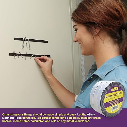 Miniatura 5 de ATack Rollo de cinta magnética, 1 pulgada x 6 pies, autoadhesivo, despegar y pegar en tiras magnéticas de doble cara para refrigerador, manualidades