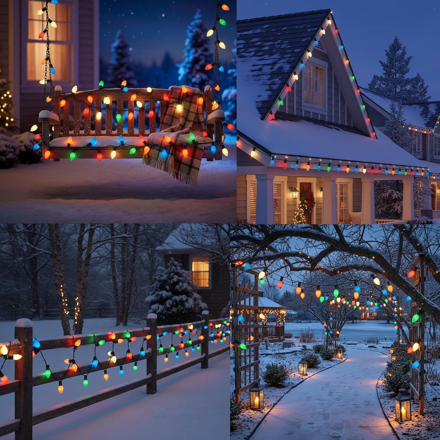 25Ft Outdoor Multicolor Ceramic Christmas String Lights,C9 Vintage Opaque Christmas String Lights for Patio Garden Xmas Tree Decoration,C9/ E17 Candelabra Base, Green Wire