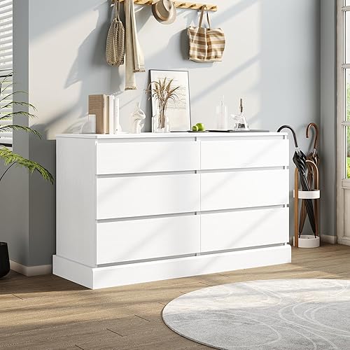 Miniatura 7 de DICTAC Cómoda de 6 cajones para dormitorio, cómoda moderna blanca con cajones, torre de almacenamiento organizador de ropa para armario, cómoda