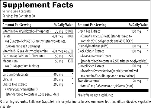 Miniatura 3 de FemBalance Ayuda a la hormona femenina Vitex + Cohosh negro + DIM + té verde + vitaminas B6 y folato y B12 120 cápsulas vegetarianas Adaptogen