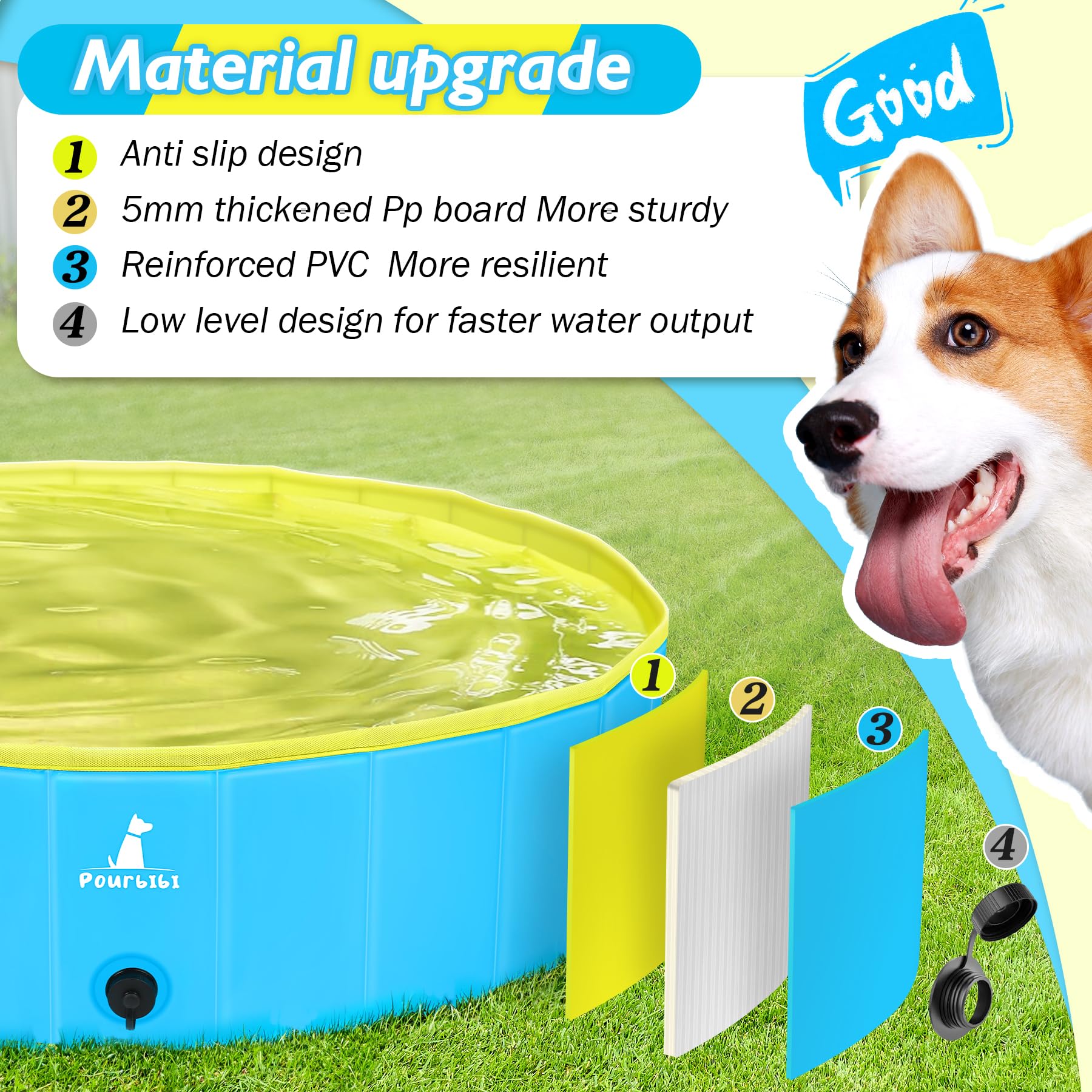 Pourbibi Piscine pour Grands Chiens, Bassin De Baignade Pliable pour Chien, Pataugeoire pour Chien, Baignoire PVC Portable pour Chien, Piscine pour Chiens Grands Et Petits, 160 X 30 Cm