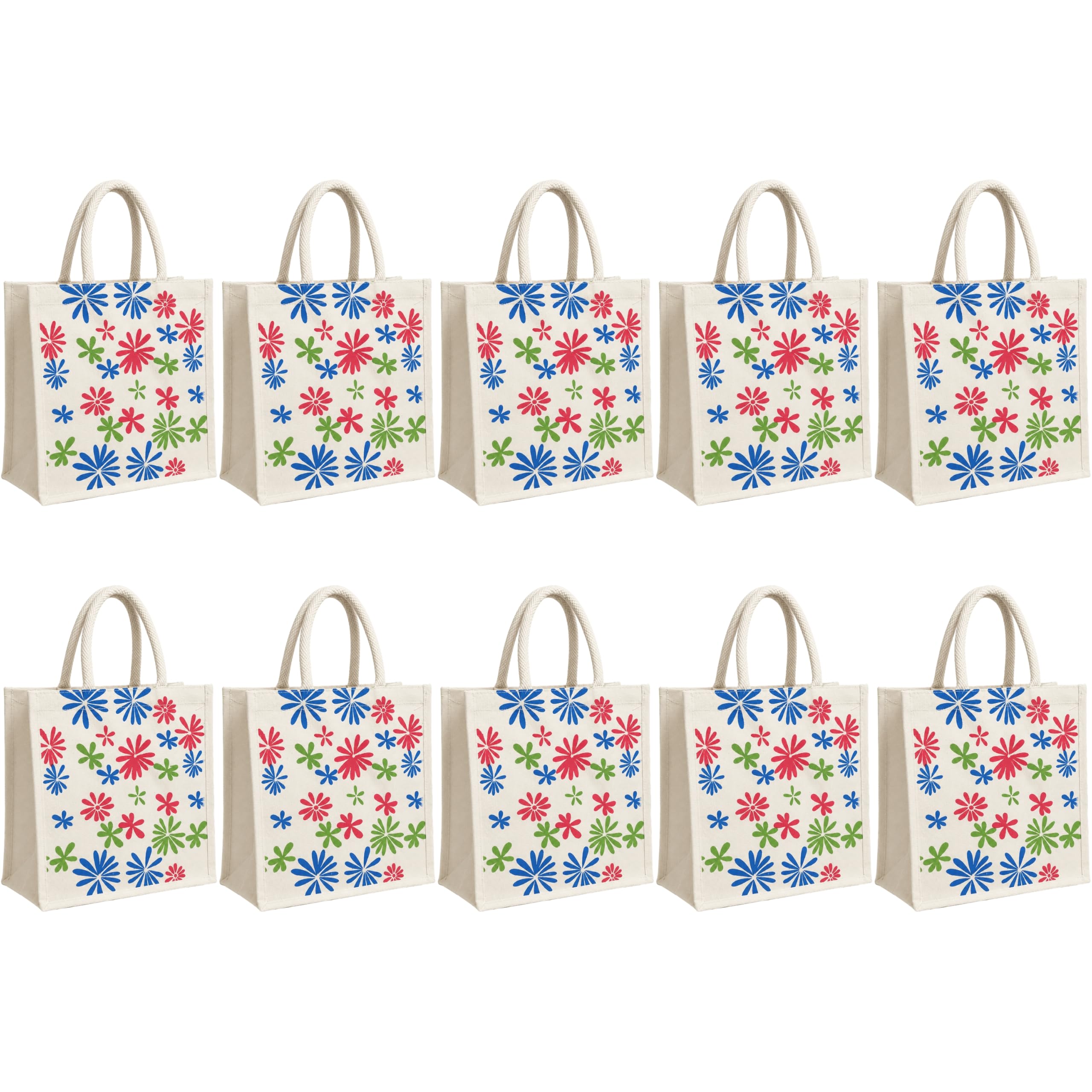 cantainoo Canvas Return Gift Bags for Wedding, Birthday & Festive Functions | Reusable Canvas Tote Bags with Handles(Pack of 10) (FloraJoy -Velvro_Lace)