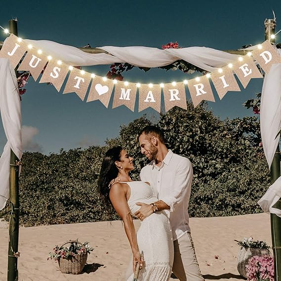 SPEACOUR Bannière De Mariage Mr Et Mrs Mariage Set Bannière De Toile Just Married Guirlande Fanion Mariage Drapeau De Mariage Pour Décoration De Mariage Chaise À L'Intérieur Et à L'Exterieur(3.5m