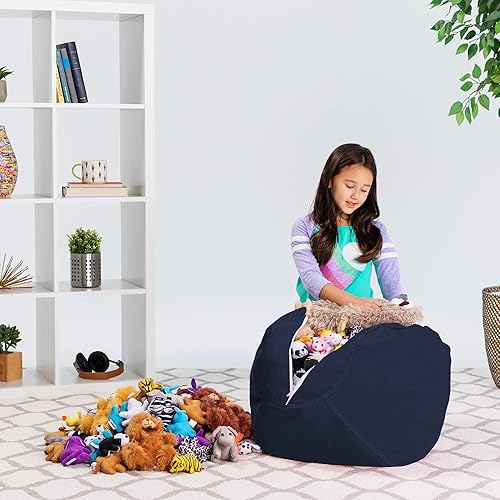 Miniatura 118 de Posh Stuffable - Sillón puff con almacenamiento para niños, contenedor de animales de peluche, organizador de juguetes de niños Lienzo Burbujas Azul