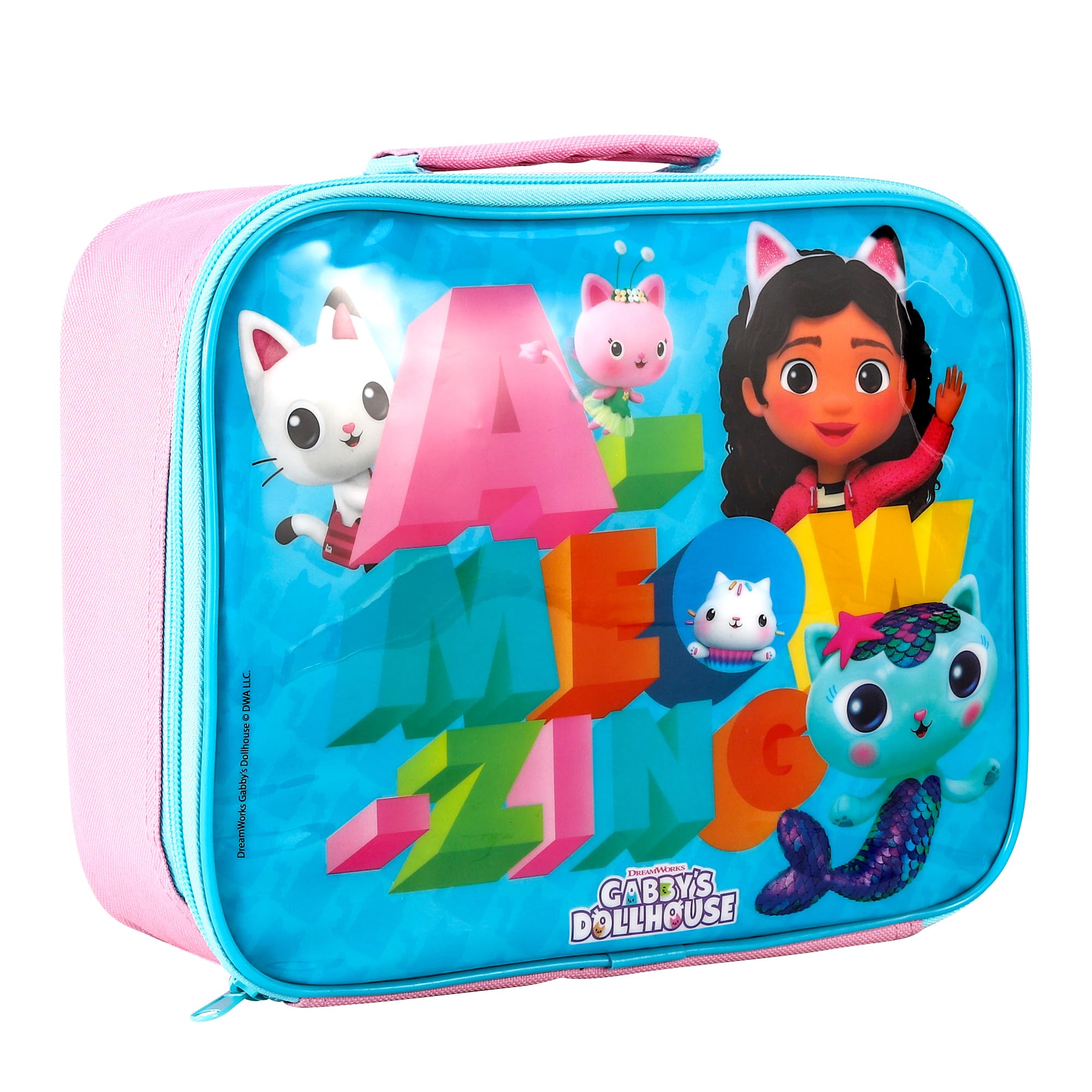 Zawadi Global Gabby's Dollhouse Rectangular Insulated Lunch Box Bag for Boys and Girls, Perfect Size for Packing Hot or Cold Snacks for School and Travel, BPA Free