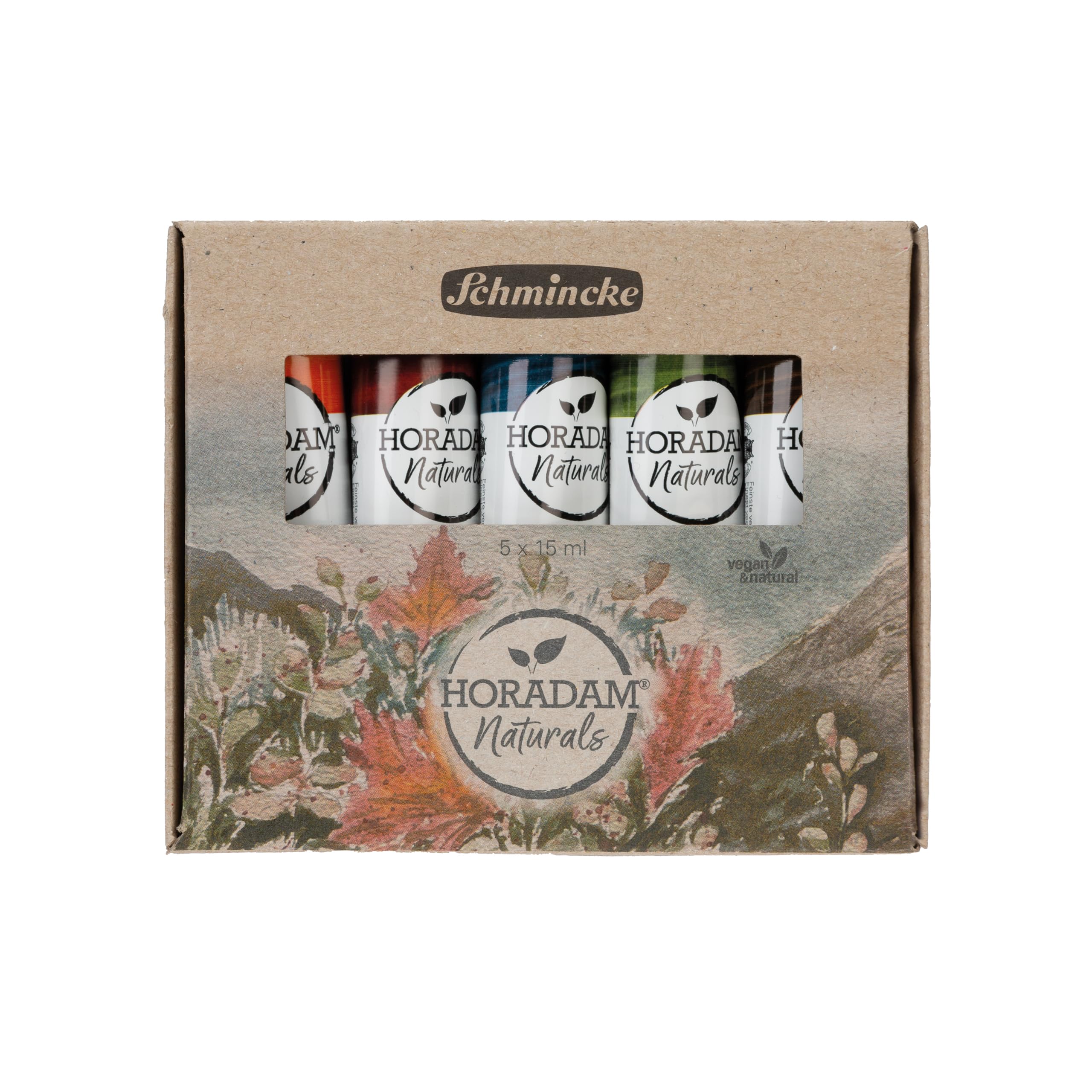 Schmincke - Horadam Naturals, Set Vegetable, 5 x 15 ml tubes, 86001097, finest vegan watercolor, vegetable pigments, combination of watercolor & gouache