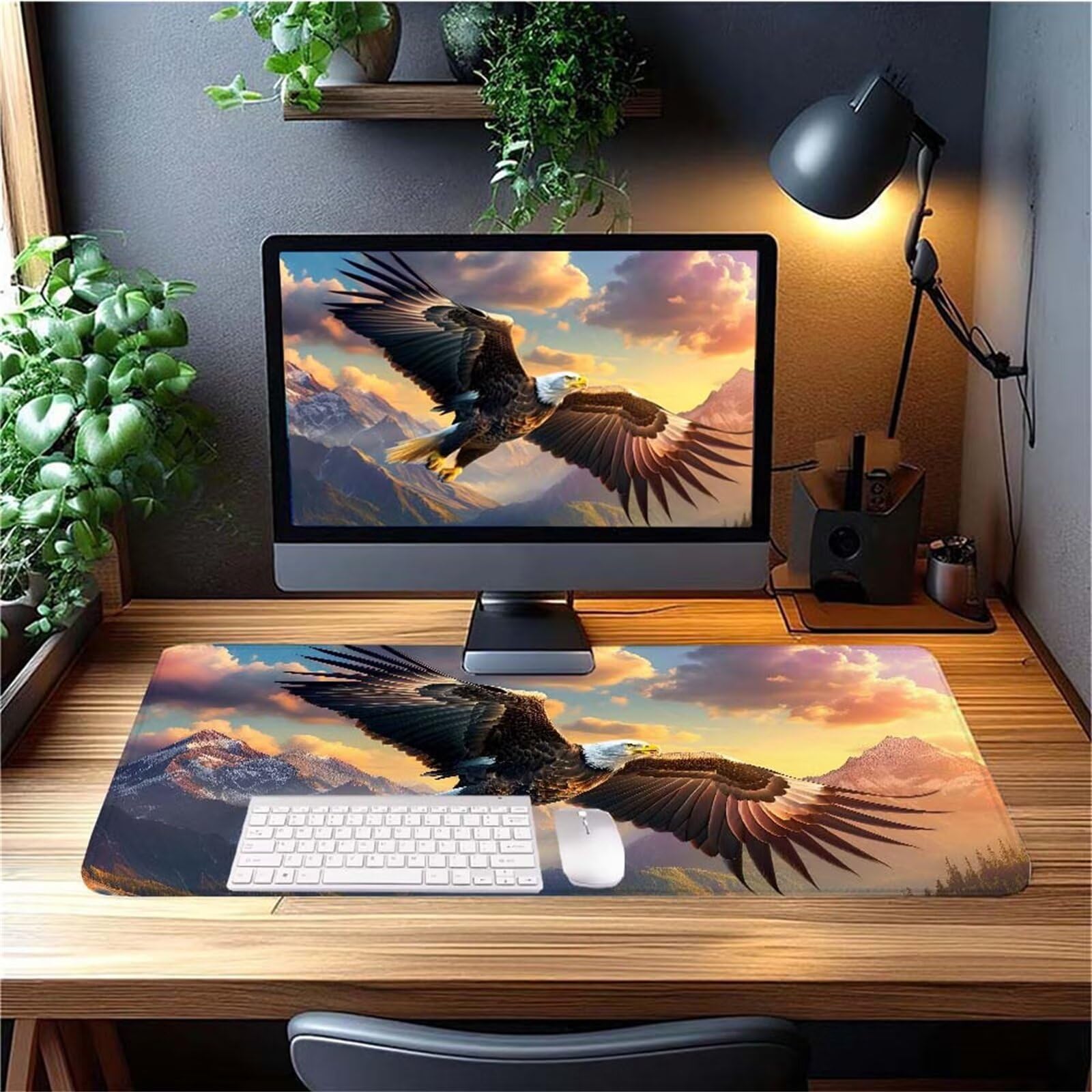 Alfombrilla Ratón Montaña Águila Alfombrilla Ratón XXL 1400x600x3mm Mouse Pad Resiste Salpicaduras, Extendida de Gran Tamaño con Bordes Cosidos, Mejora la Precisión y la Velocidad,Antideslizante y-419