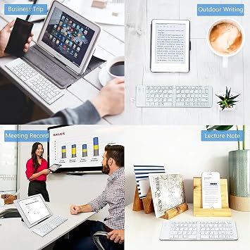 Wireless Bluetooth Keyboard Compatible with OnePlus 6T Built-in Phone Holder/Stand-Ultra Slim Folding Rechargeable Full Size Keyboard!