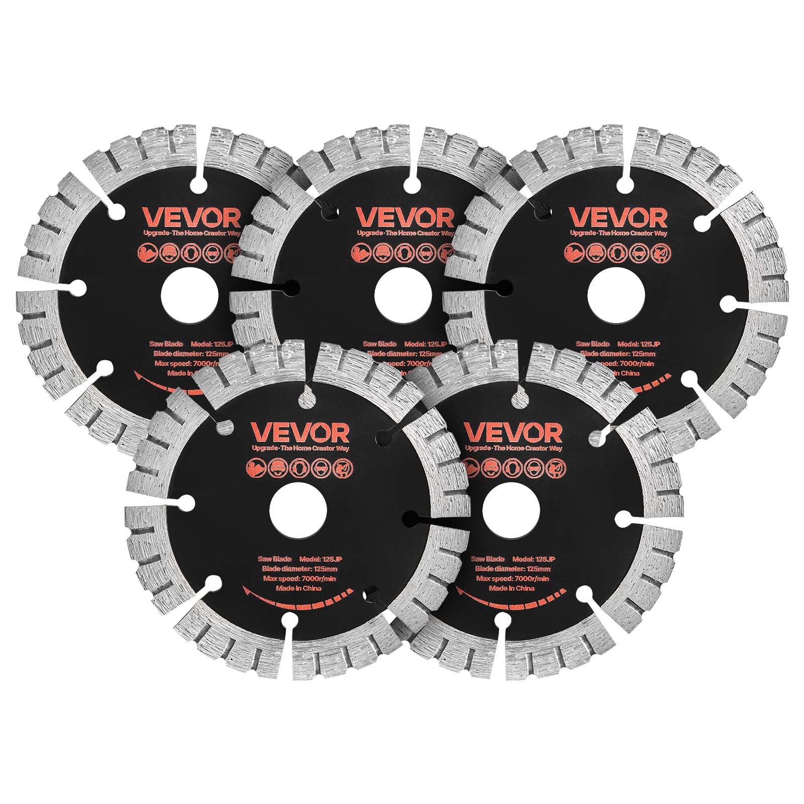 VEVOR Dischi Diamantati da 125 mm, 5 Pezzi, Lame per Scanalatrice con Foro da 20 mm, Segmenti Diamantati ad Alta Durezza, Anima in Acciaio 65Mn, Taglio a Secco e a Umido, per Calcestruzzo e Cemento