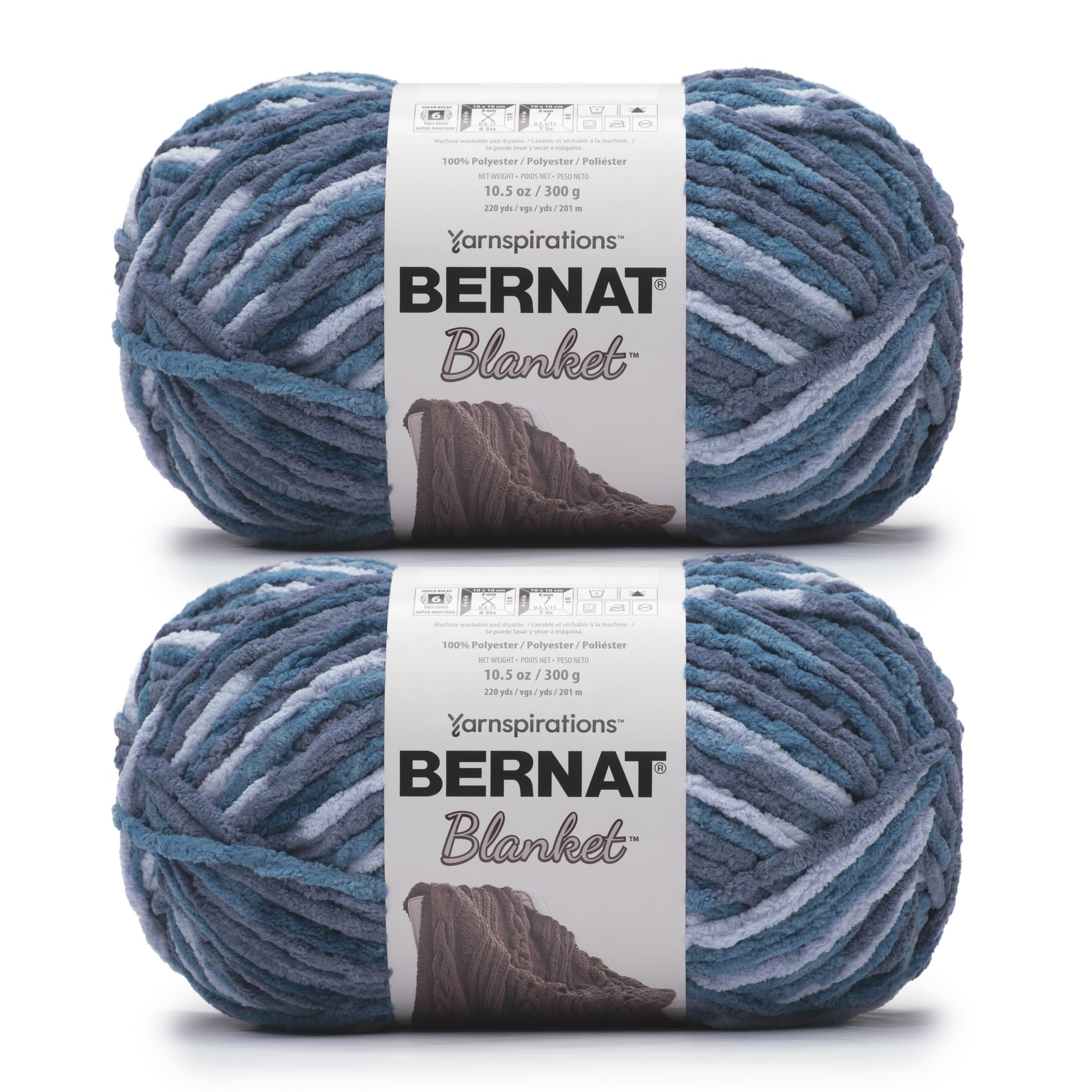 Amazon.com: Bernat Blanket - 2 Pack of 220 Yards/10.5 oz Cozy Blue