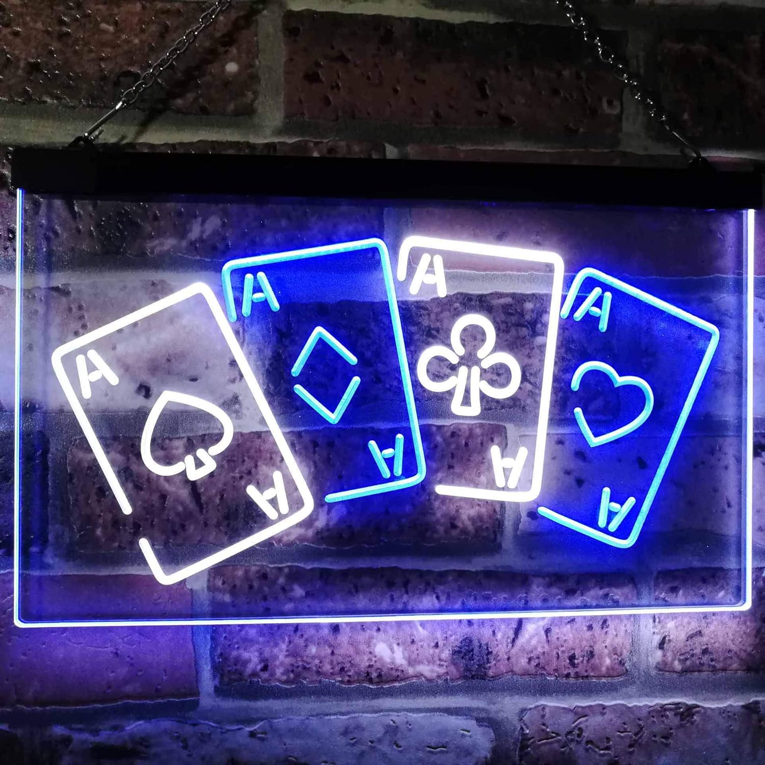 ADVPRO Four Aces Poker Casino Man Cave Bar Dual Color LED Neon Sign White & Blue 12" x 8.5" st6s32-i2705-wb