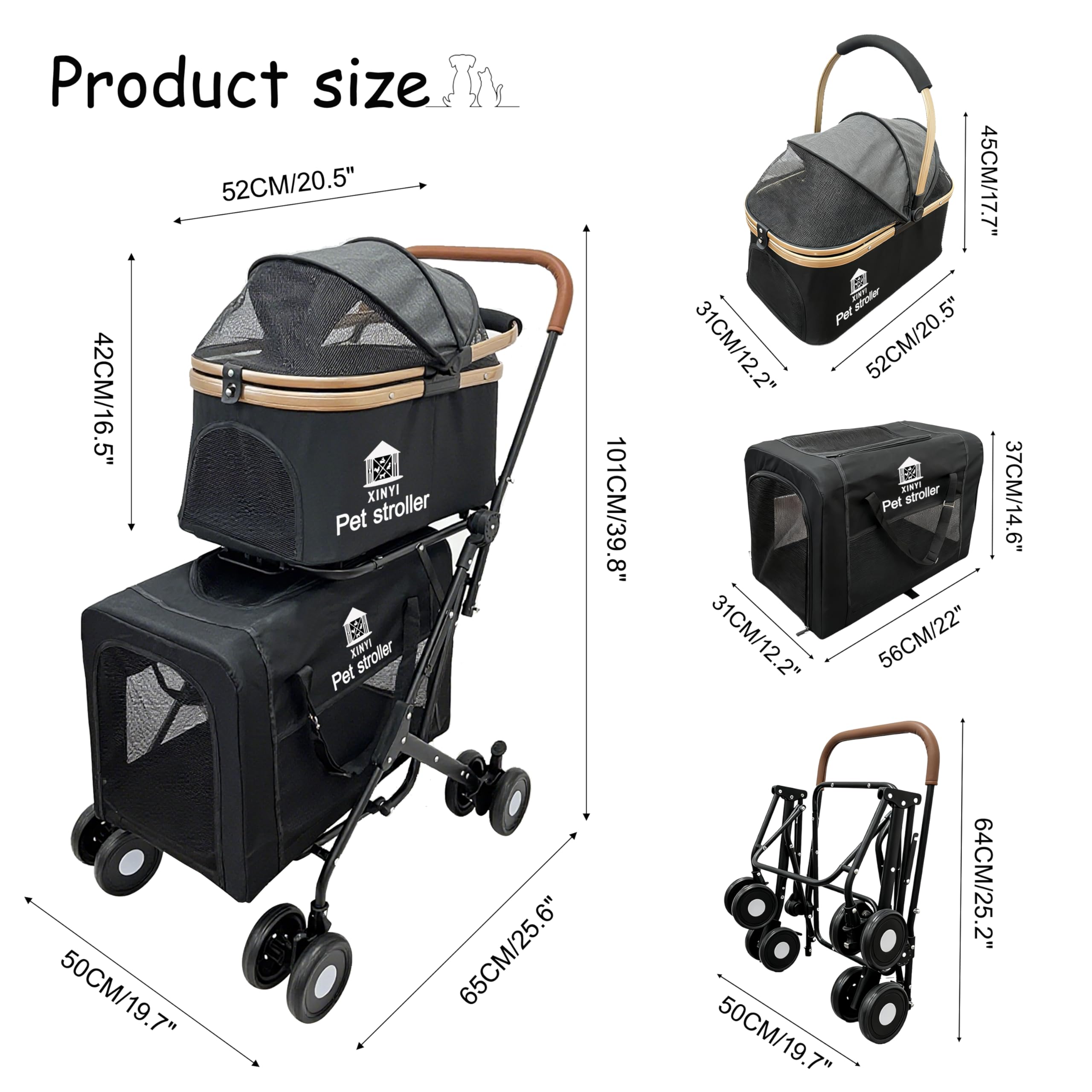 Amazon.co.jp: XL 特大ダブルペットベビーカー 大型/中型/小型犬用