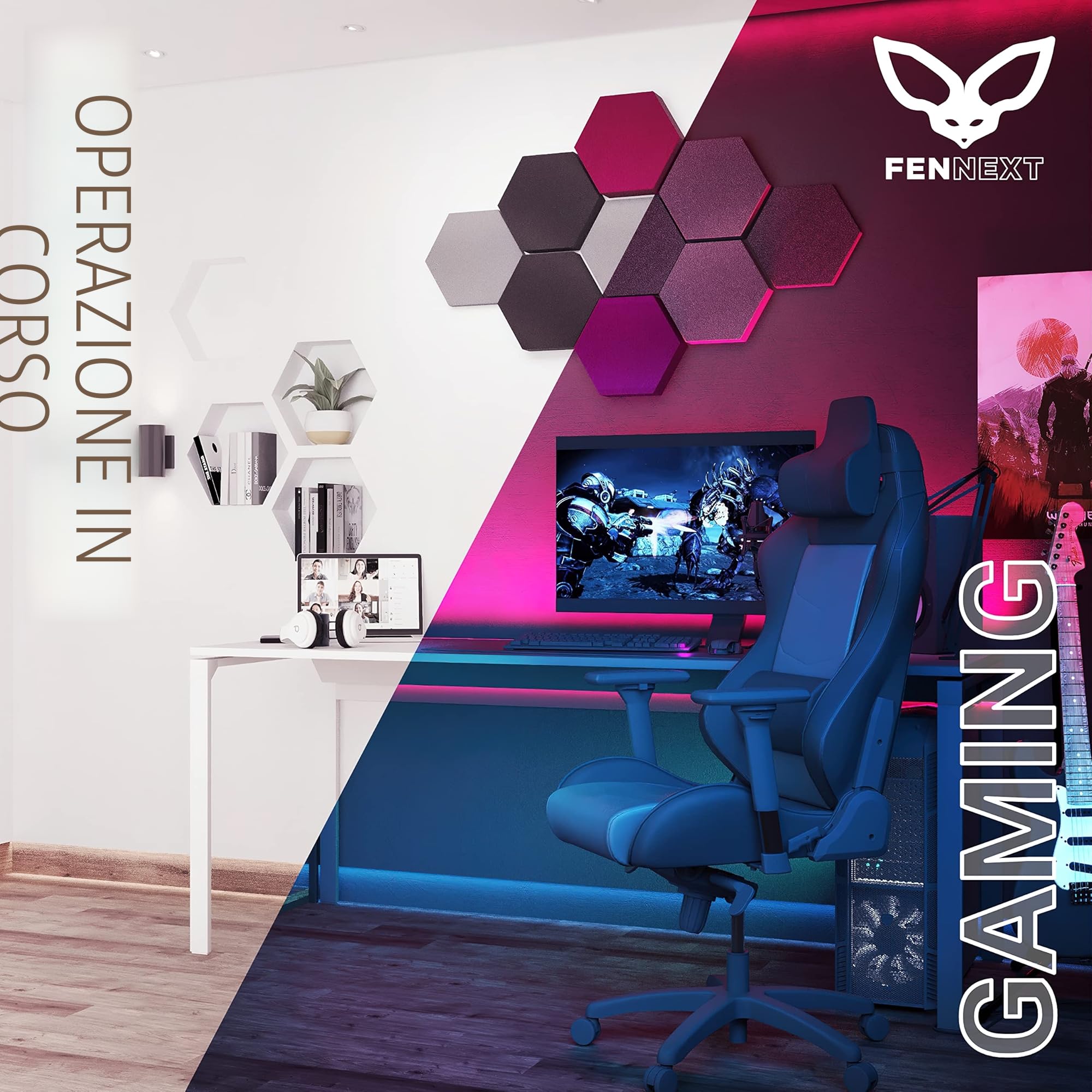 Velvet Pannelli Fonoassorbenti Design – Ottimizzazione del suono e anti-riverbero per gaming, YouTube Studio, ufficio, 8x Pannelli decorativi 3D per parete OCEAN SHADES