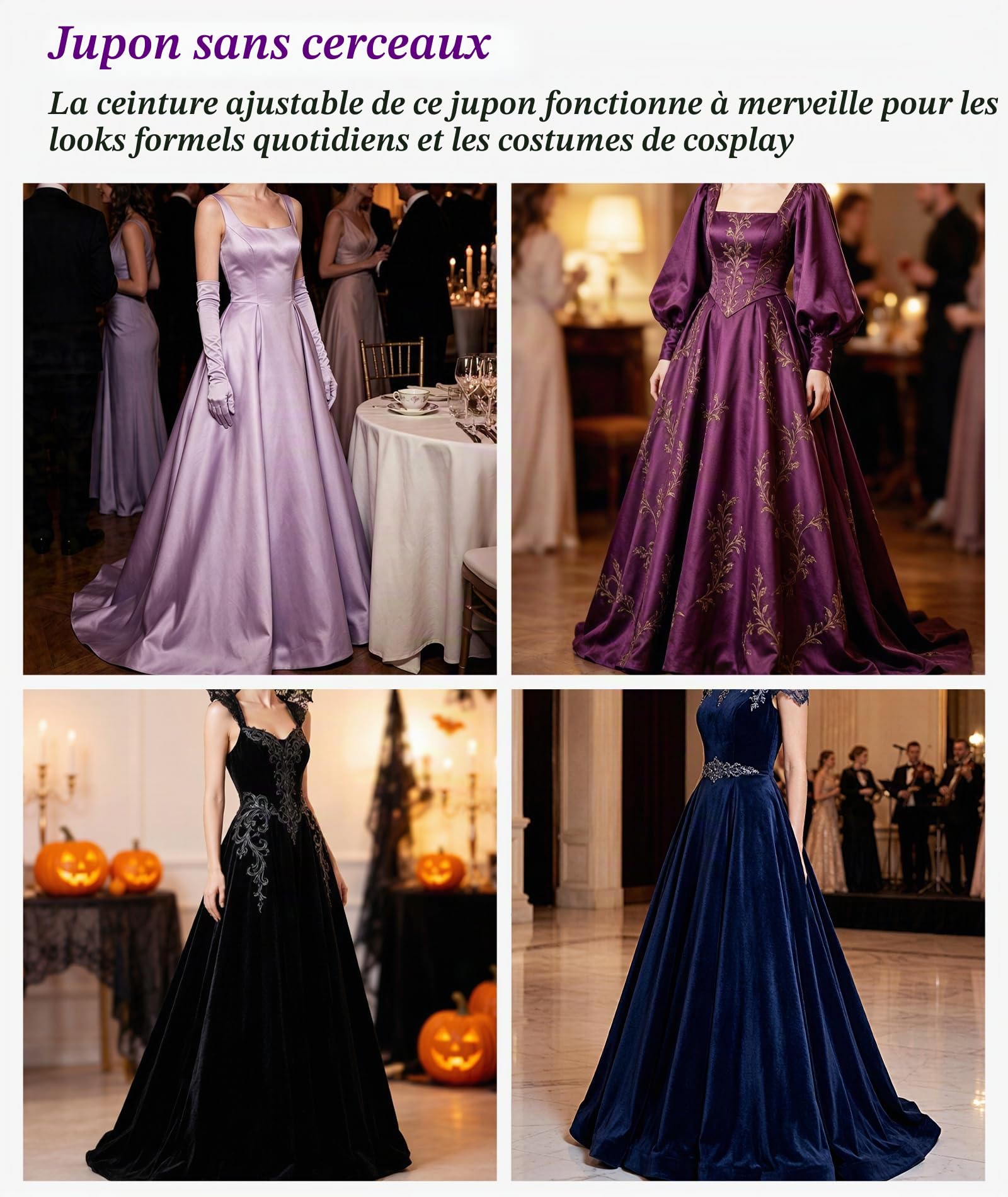 Jupon sans Cerceau en Crinoline A-Line Slips pour Robe de mariée Longueur au Sol, Blanc, Taille Unique
