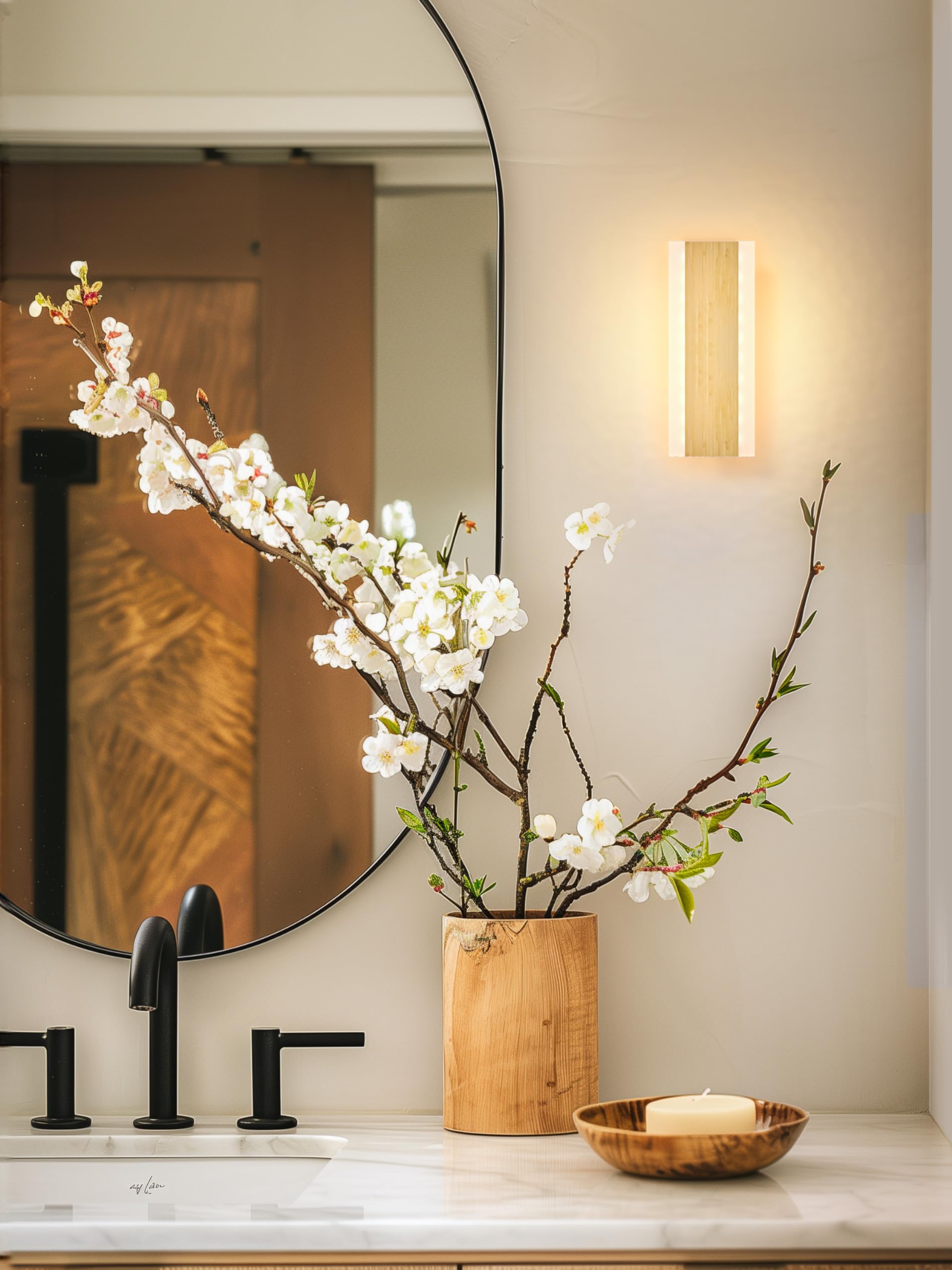 LUOLONG LED Wall Light Wood Long Wall Lamp Bamboo 30cm Indoor Lamp 3000K Wall Lights 12W Modern Interior Lighting Bedside Lamp Hallway Lamp Wall Lamp for Bedroom Living Room Staircase - Image 2