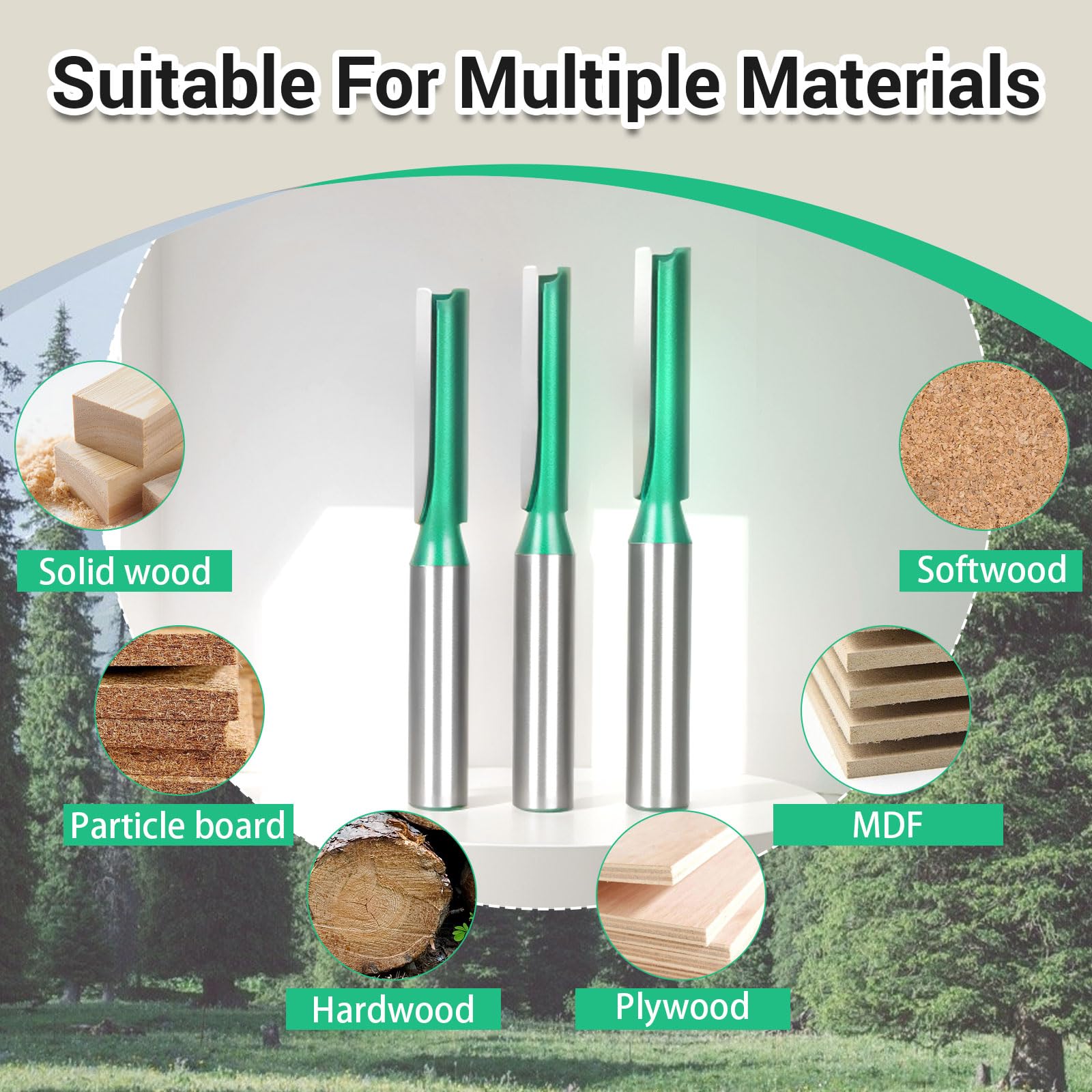 Set 6 Pezzi Frese per Legno a Doppio Flauto, Gambo 8mm per Scanalature Dritte - Fresatrice Verticale,Banco Fresa,per Legno Duro/MDF/Compensato,Accessori Professionali Fai Da Te