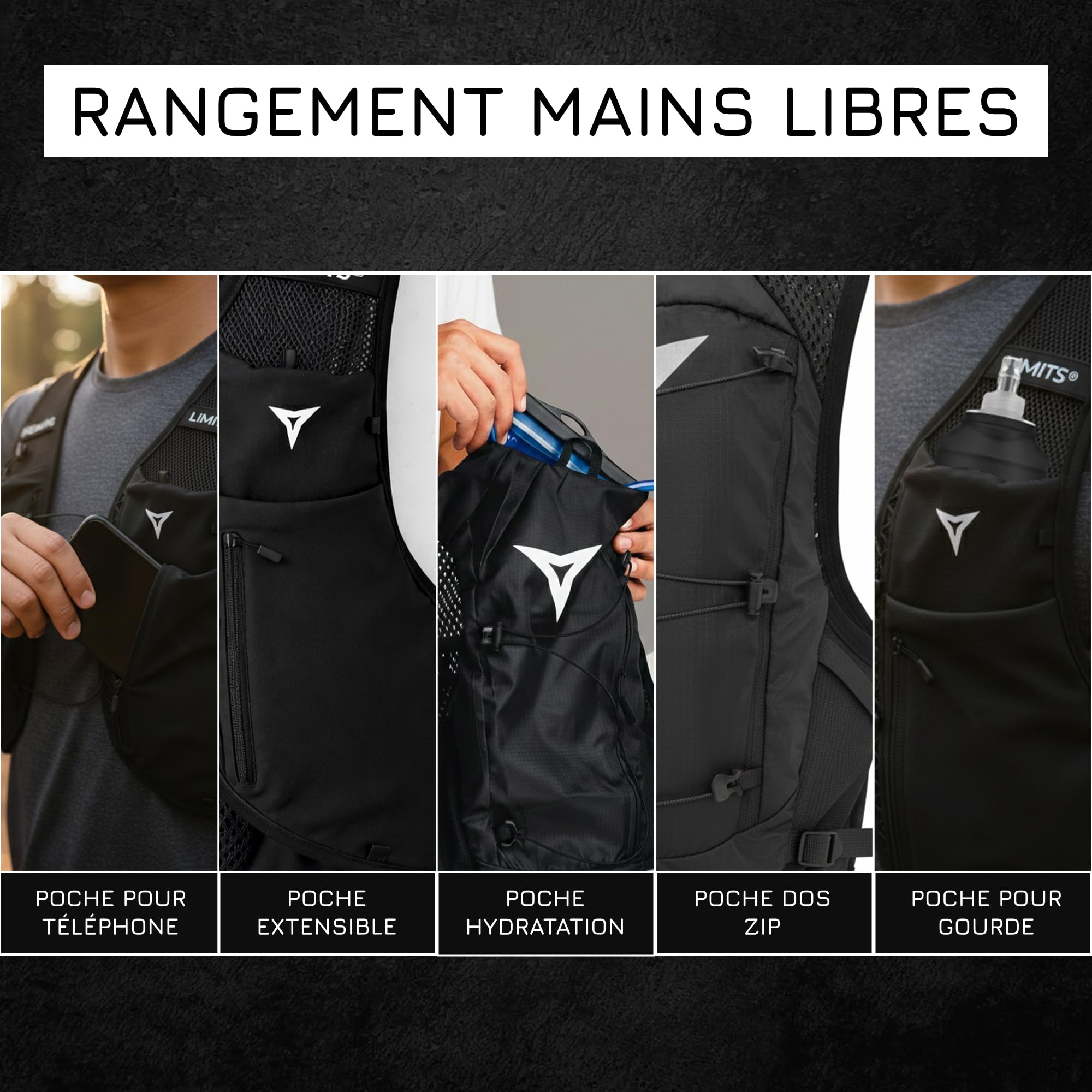 Gilet de course pour homme et femme ultra léger - Gilet de course avec gourde de 500 ml - Gilet d'hydratation pour la course à pied - Sac à dos de course