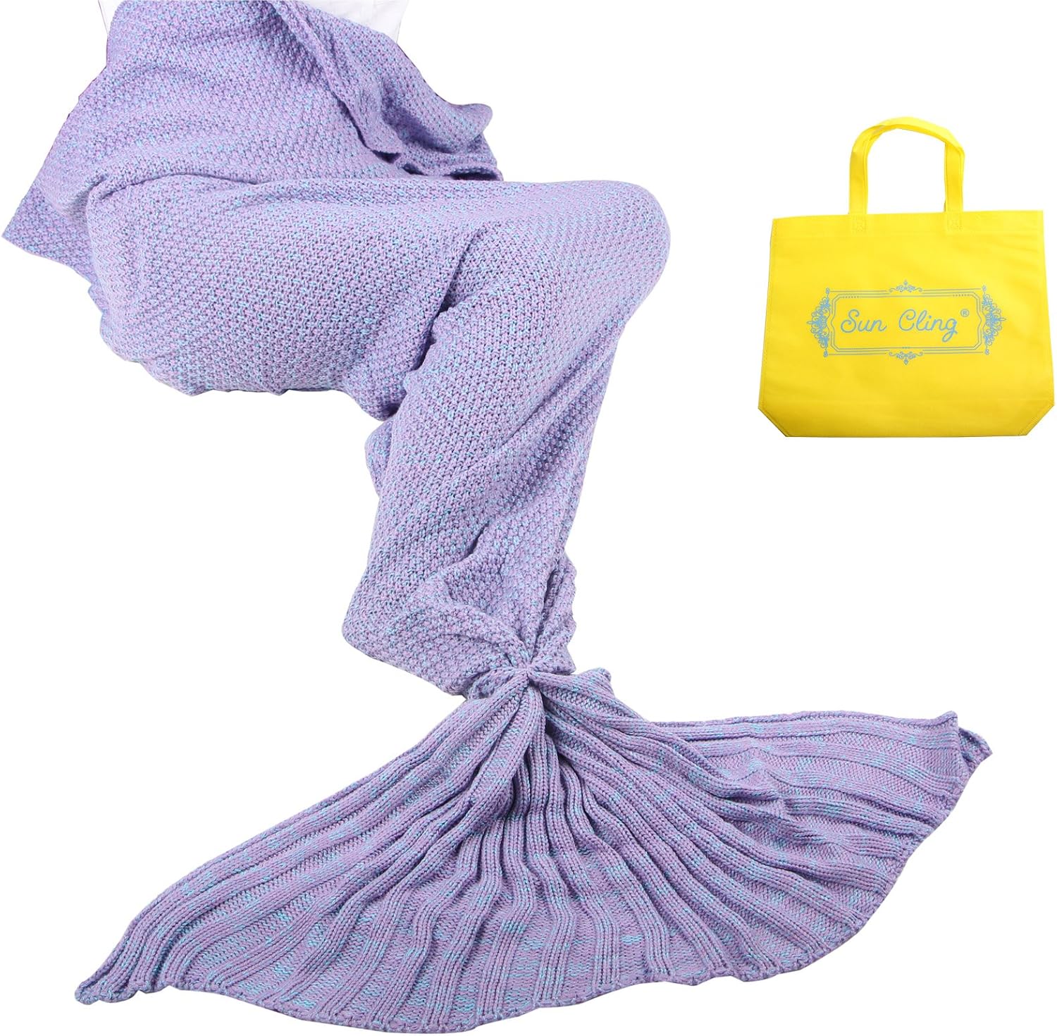 Sun Cling Mermaid Tail Blanket Crochet for Adult Teenagers Living Room Bedroom Sofa Super Soft Blankets Sleeping Bags-Light Purple