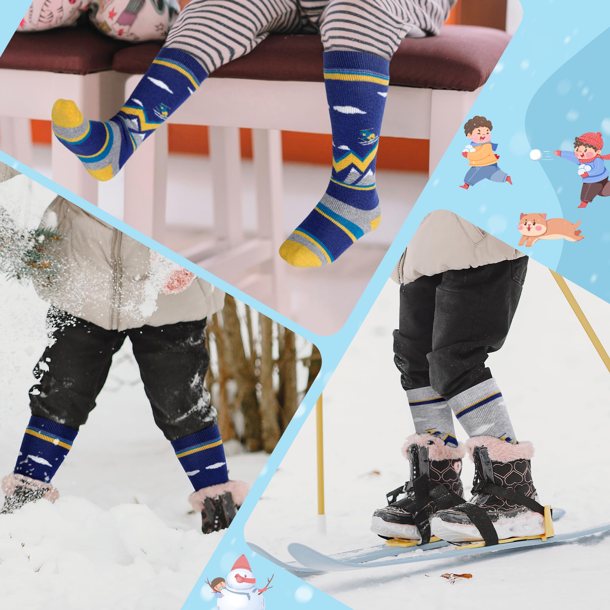 unenow Calcetines térmicos de lana merino para niños, 2 pares de calcetines térmicos de invierno para snowboard para niños y niñas