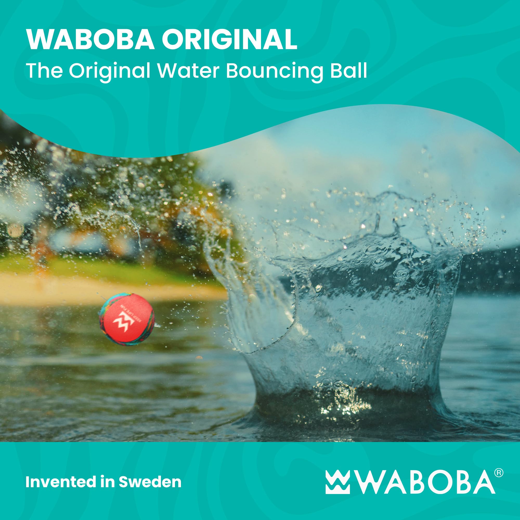 Waboba Piłka do skakania wodnego – oryginalna piłka Skip do oceanu, jeziora i basenu – wysokowydajna zabawka wodna dla niekończącej się letniej zabawy – wytrzymały, miękki rdzeń żelowy do łatwego