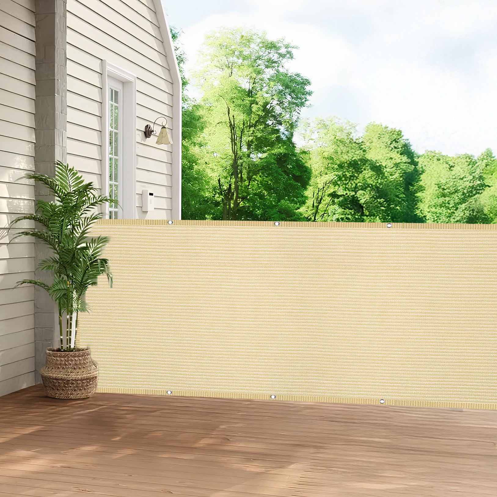 Balkon Sichtschutz Wetterfest 160 x 600 cm Blickdichte Uv-Schutz Windschutz Balkon Sichtschutz Terasse mit Ösen, Nylon Kabelbinder Und Kordel für Garten Balkongeländer, Creme Farben