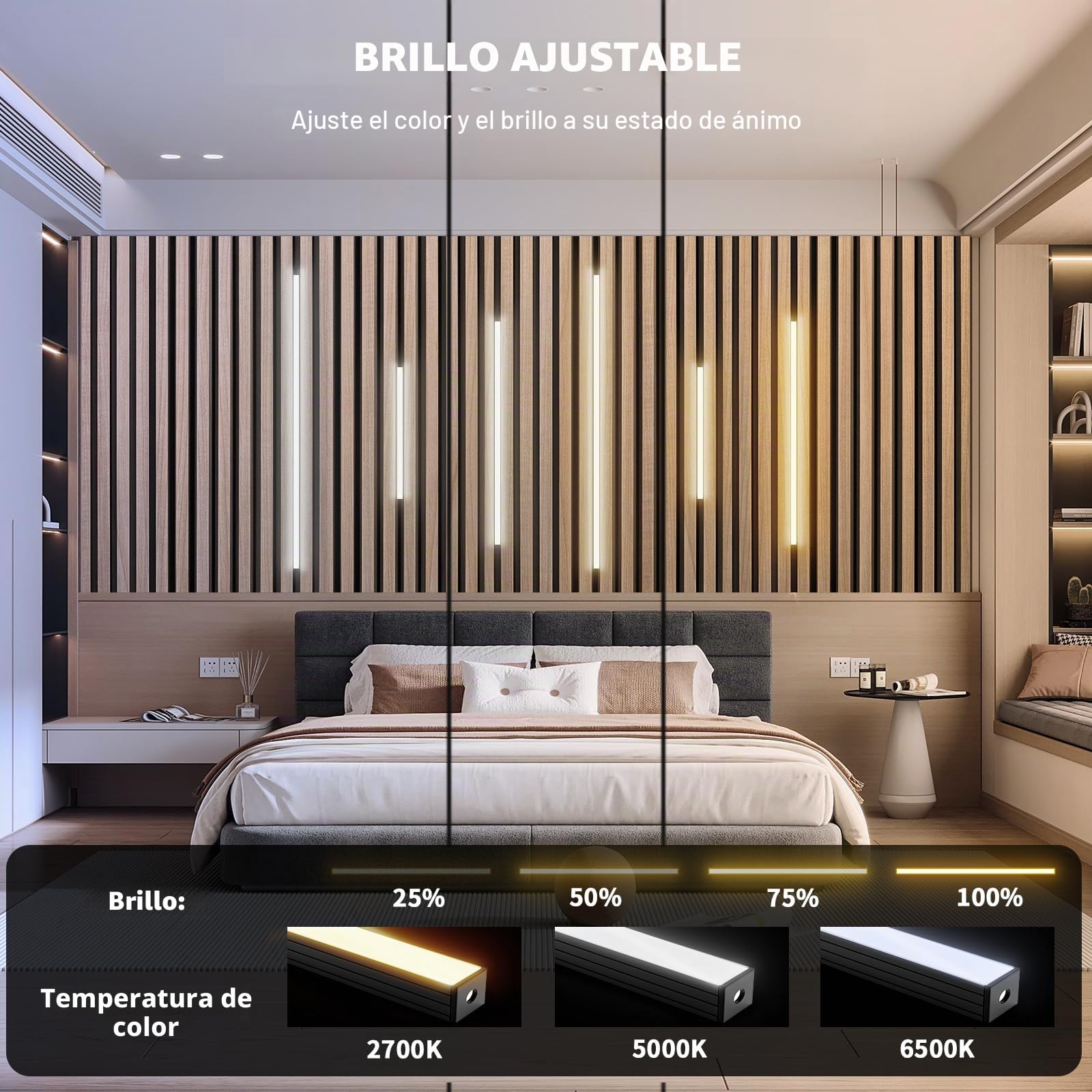 SHUNLEE LED para panel acústico madera, 6 paquetes 2700K-6500K blanco cálido a blanco frío gradable cinta led compatible Alexa, App y control remoto cinta led panel de madera (40 * 2+60 * 2+90 * 2cm)