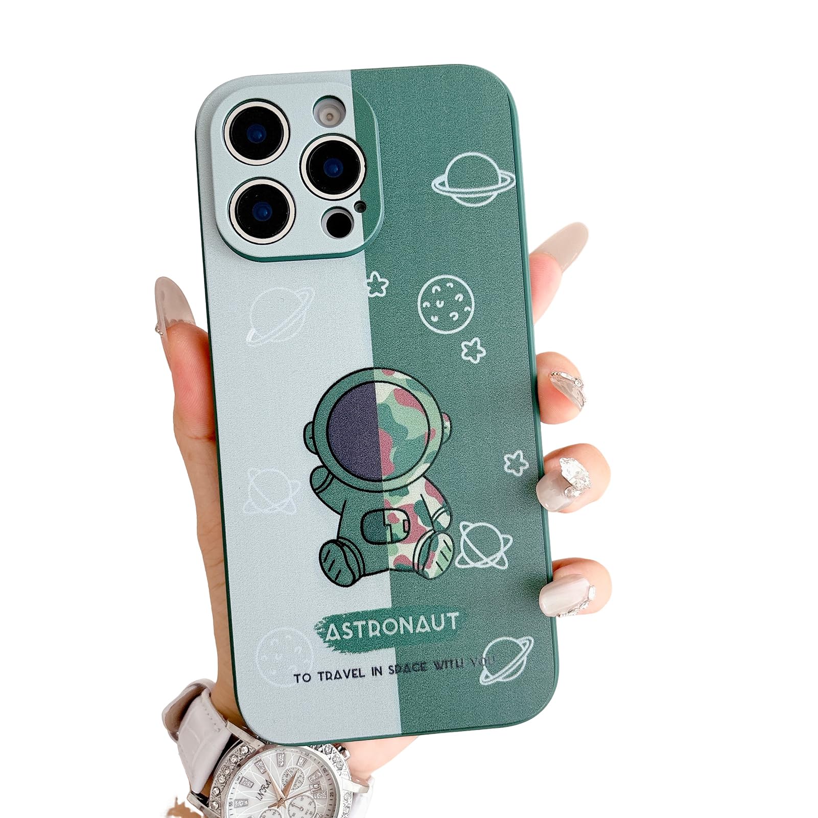 Yonds Queen Compatible con iPhone 11 Pro, bonita funda de dibujos animados astronauta diseño de planeta espacial luna elegante a prueba de golpes (planeta verde, iPhone 11 Pro)