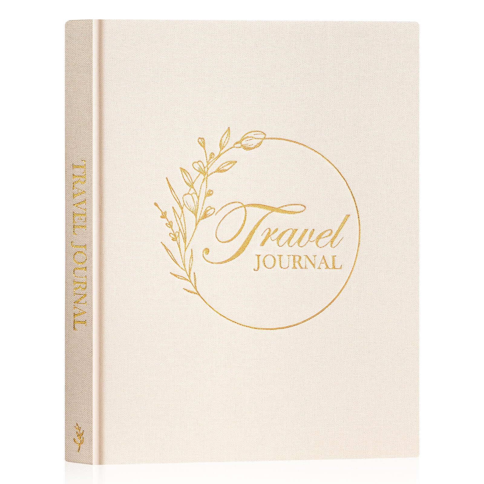 Lanpn Travel Photo Journal Book for Women Men with Prompt, Linen Travel Log Diary Scrapbook Notebook Memory Book with 15 Trips, Traveling Adventure Vacation Journal Travelers Gifts (Beige, 110 Pages)