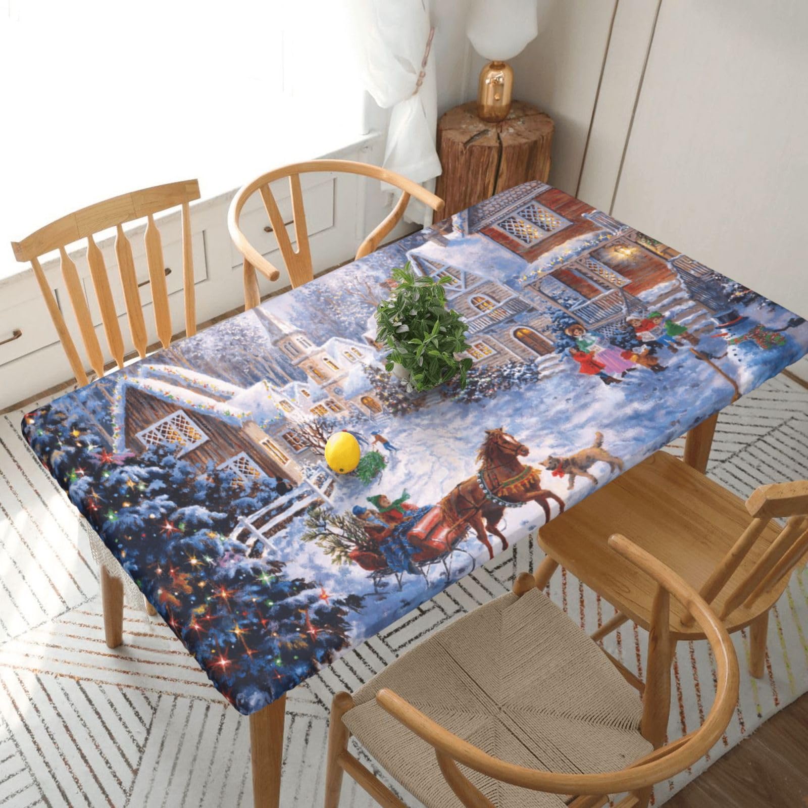 BNVSADC Merry Christmas 4 Printed 5FT Tablecloth Polyester Kitchen Water Resistant Table Cloth Dining Table Decoration Table Covers, 152x76 CM