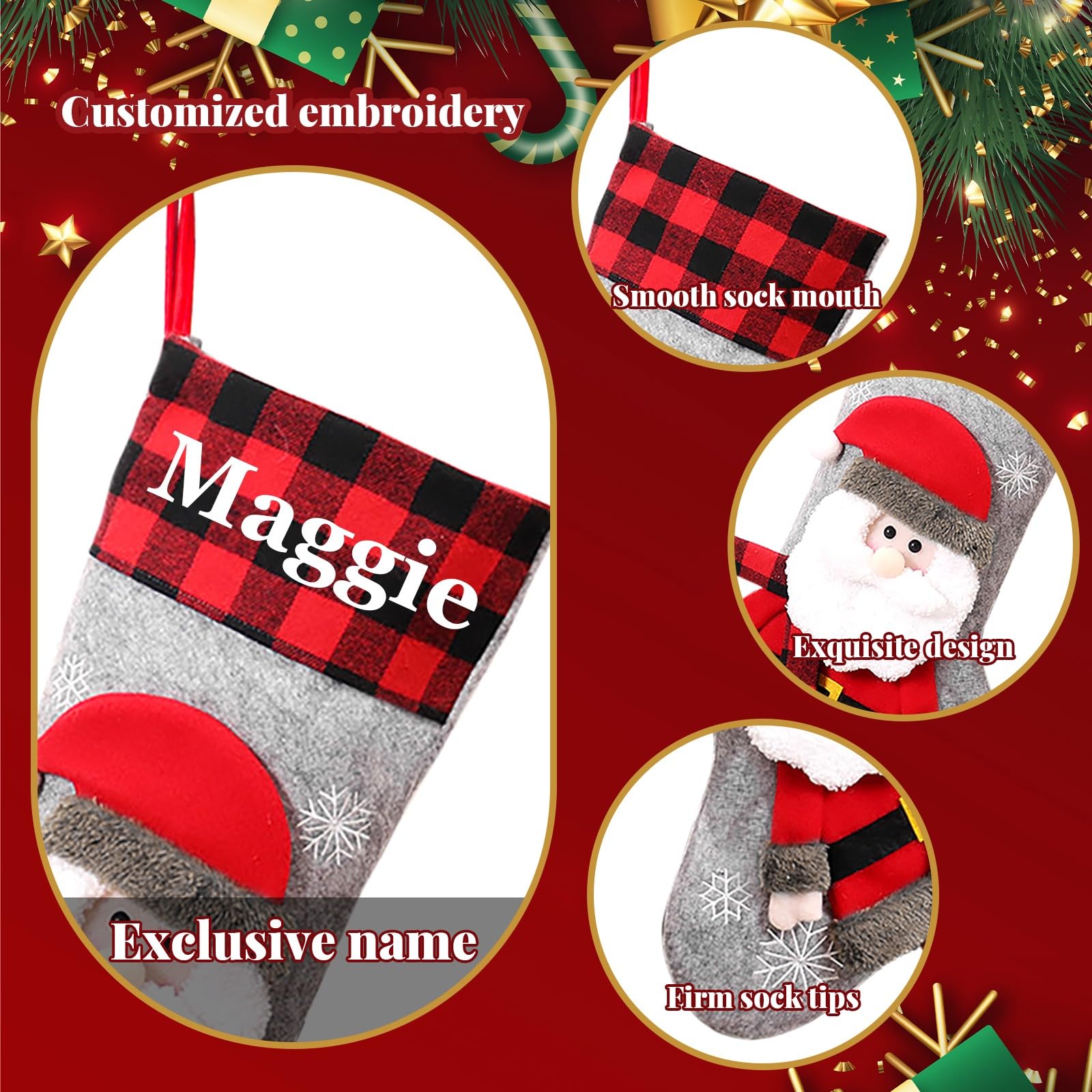 SearchI Weihnachtsstrumpf Personalisiert Nikolaussocken zum Befüllen Cartoon Weihnachtsmann, Elch, Schneemann, Pinguin Weihnachtsdekoration für Kamin, Weihnachtsbaum, Wand, Treppe(3 Stück)